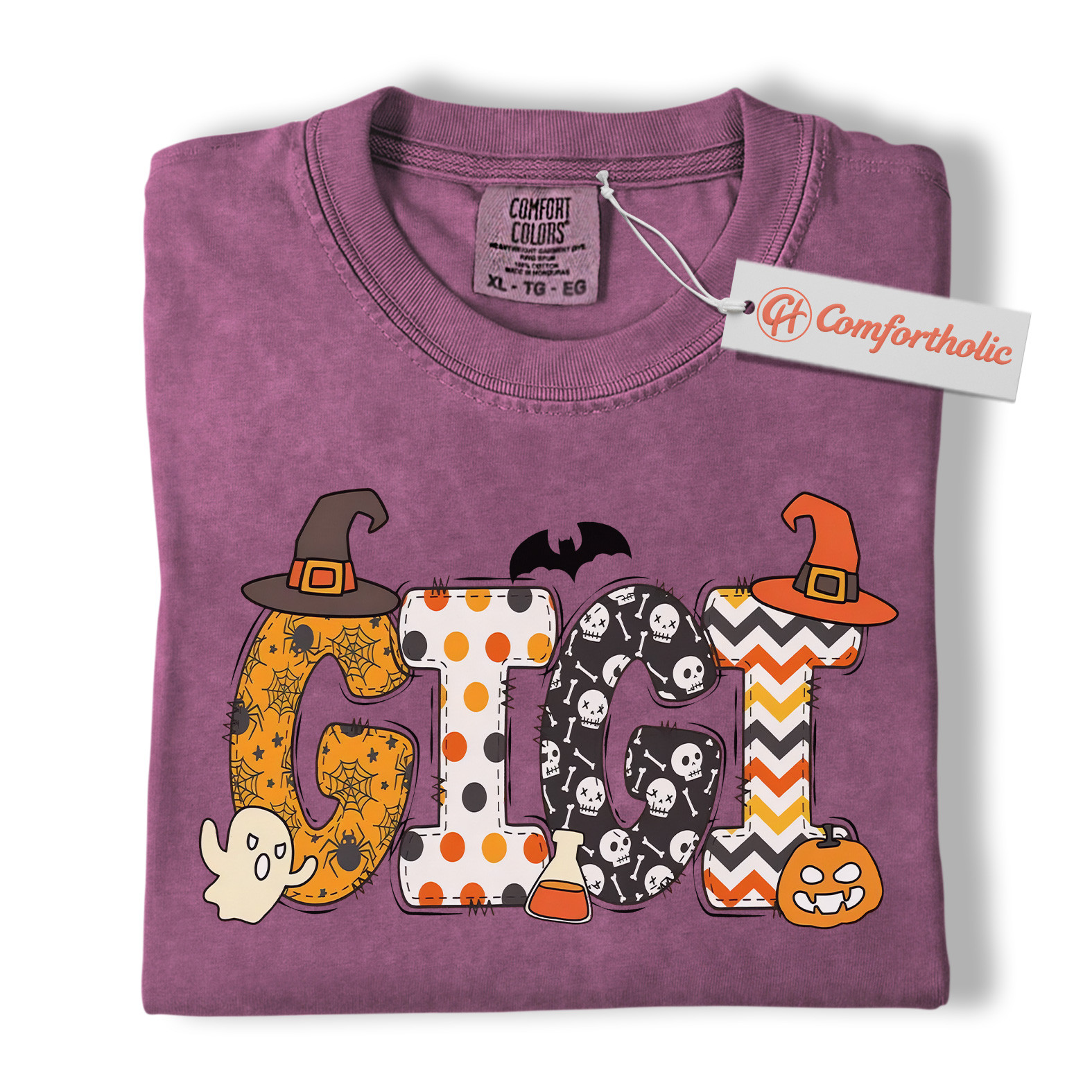 Gigi Halloween Shirt, Cute Ghost and Pumpkin T-Shirt, Spooky Witch Hat Graphic Tee, Fall Gift for Grandma, Halloween Comfort Colors Shirt - Image 15