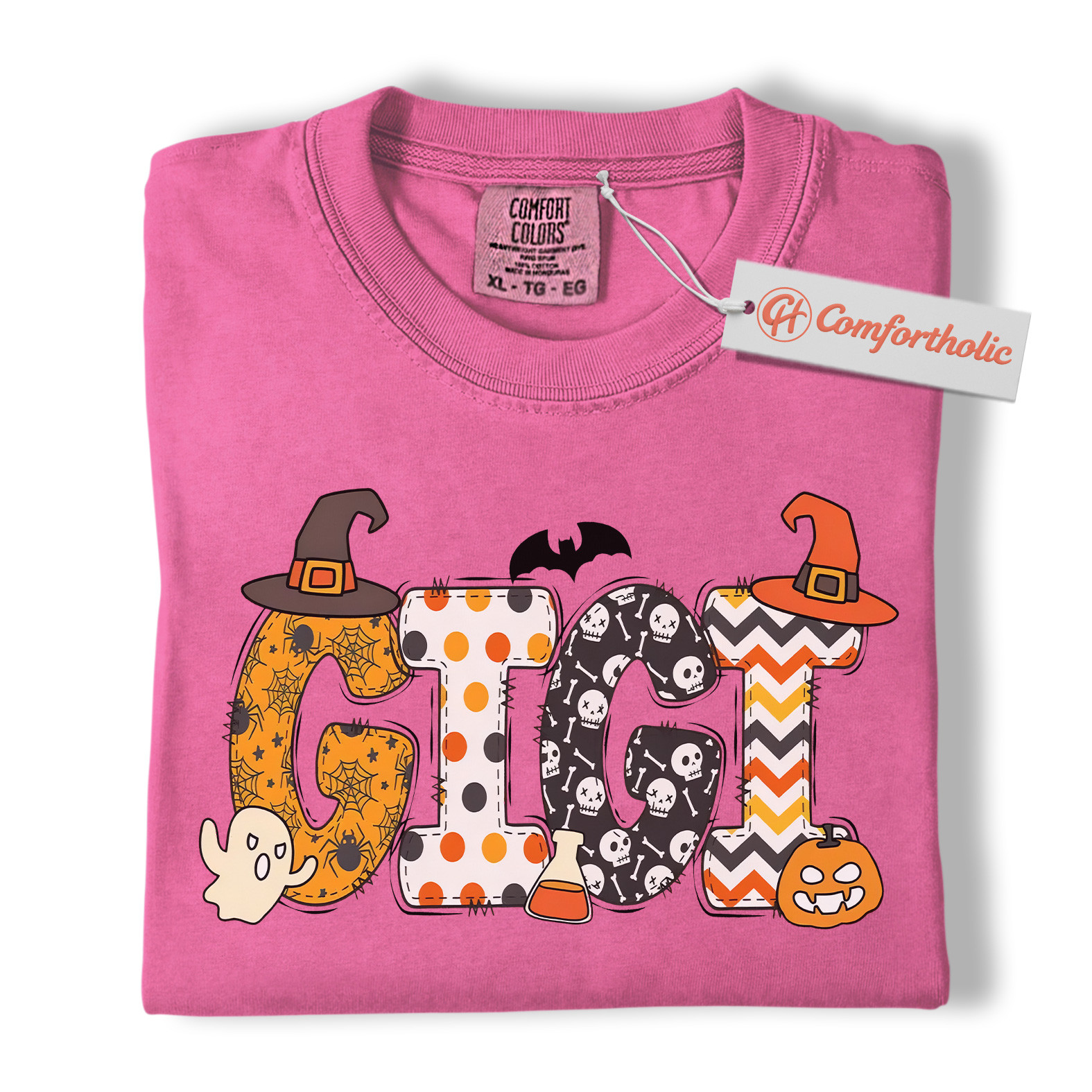 Gigi Halloween Shirt, Cute Ghost and Pumpkin T-Shirt, Spooky Witch Hat Graphic Tee, Fall Gift for Grandma, Halloween Comfort Colors Shirt - Image 16