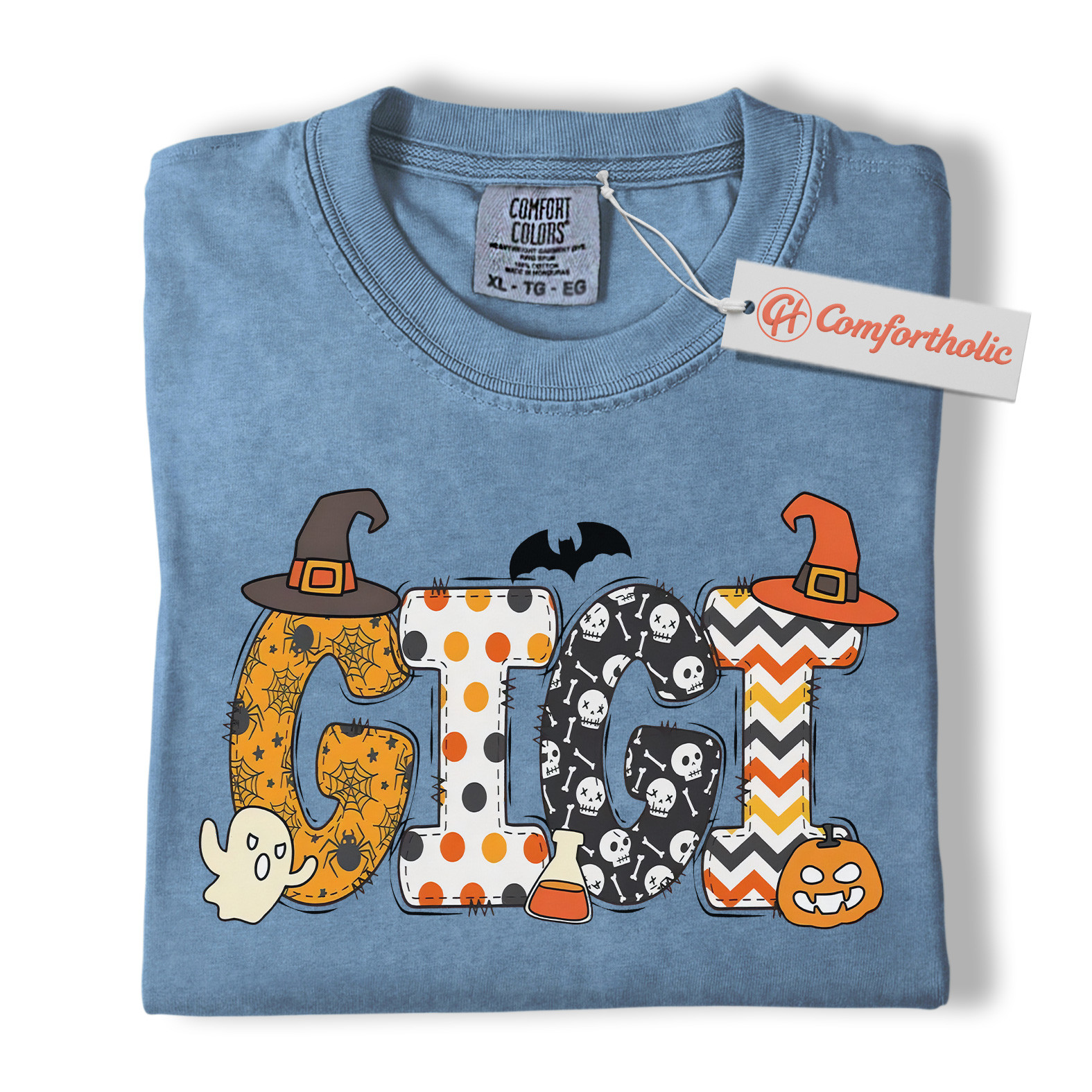 Gigi Halloween Shirt, Cute Ghost and Pumpkin T-Shirt, Spooky Witch Hat Graphic Tee, Fall Gift for Grandma, Halloween Comfort Colors Shirt - Image 17