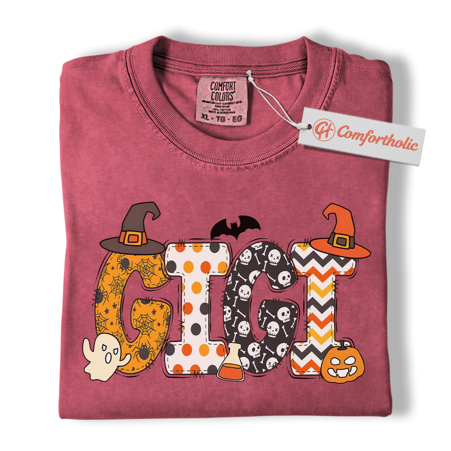 Gigi Halloween Shirt, Cute Ghost and Pumpkin T-Shirt, Spooky Witch Hat Graphic Tee, Fall Gift for Grandma, Halloween Comfort Colors Shirt - Image 18