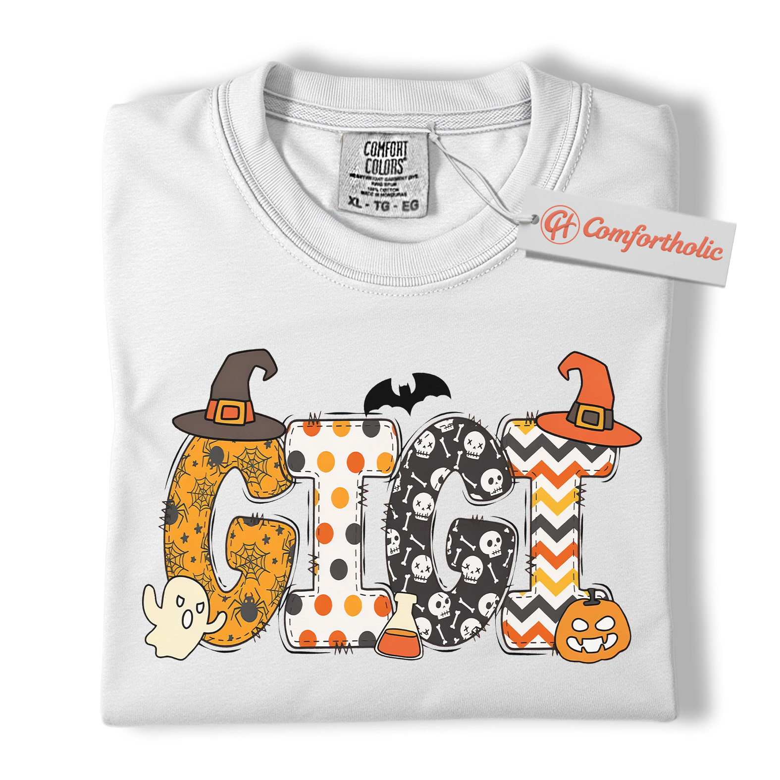 Gigi Halloween Shirt, Cute Ghost and Pumpkin T-Shirt, Spooky Witch Hat Graphic Tee, Fall Gift for Grandma, Halloween Comfort Colors Shirt - Image 2