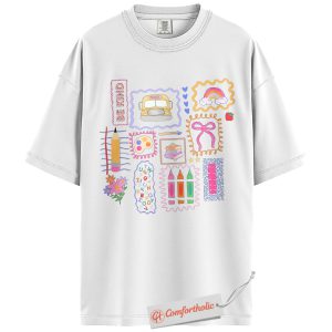 Alternative view of Be Kind Teacher Shirt, Cute School Supplies T-Shirt, Colorful Pencil and Crayon Graphic Tee, Back to School Gift for Educators, Teacher Comfort Colors Shirt