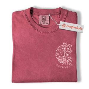 One Day at a Time Shirt, Mental Health Awareness T-Shirt, Brain and Flowers Graphic Tee, Self Care Gift, Inspirational Comfort Colors Shirt