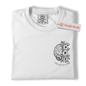 Alternative view of One Day at a Time Shirt, Mental Health Awareness T-Shirt, Brain and Flowers Graphic Tee, Self Care Gift, Inspirational Comfort Colors Shirt