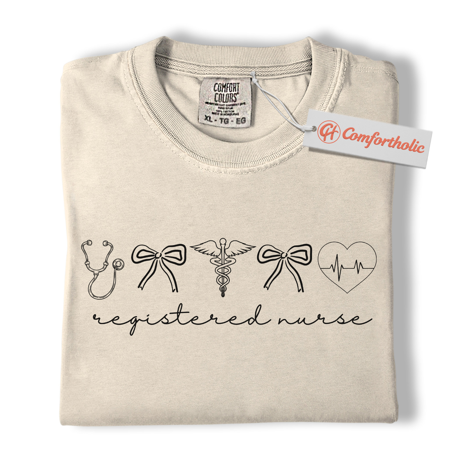 Registered Nurse Shirt, Cute Stethoscope and Bow T-Shirt, Medical Worker Graphic Tee, Gift for RNs, Nurse Comfort Colors Shirt - Image 5