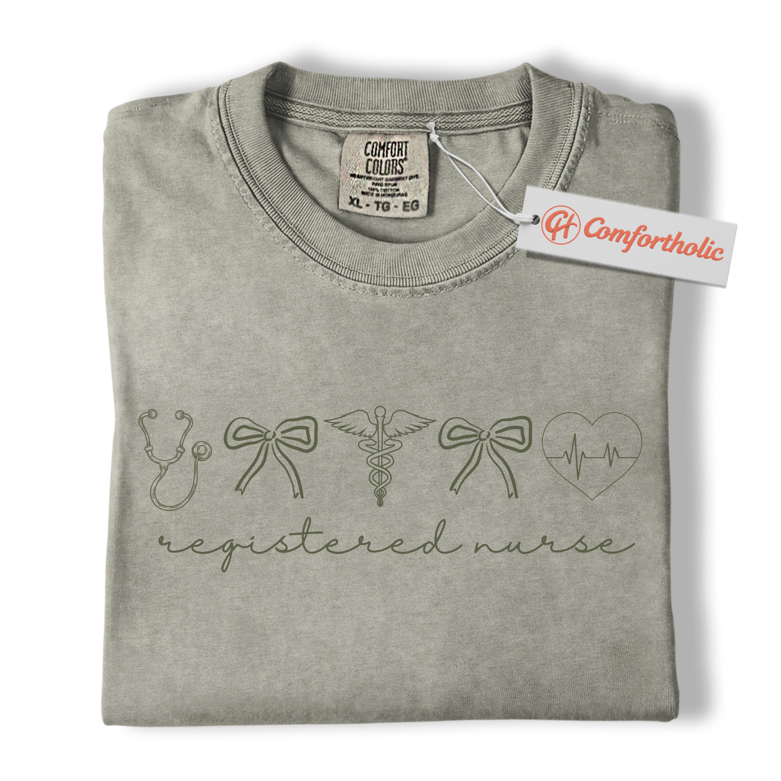 Registered Nurse Shirt, Cute Stethoscope and Bow T-Shirt, Medical Worker Graphic Tee, Gift for RNs, Nurse Comfort Colors Shirt - Image 6