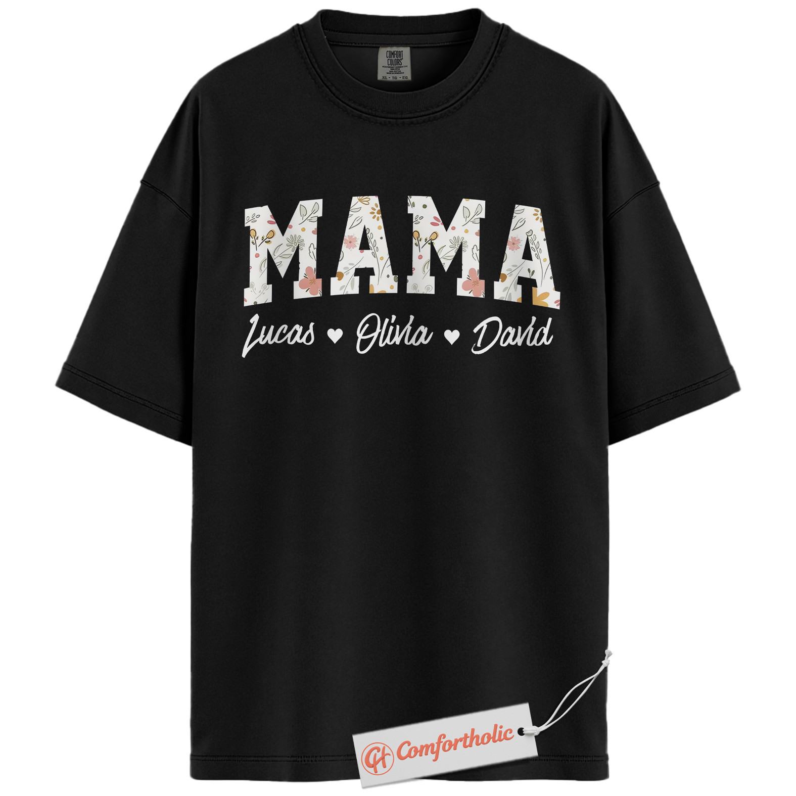 Personalized Mama Shirt with Kids’ Names, Floral Letter Print Mama T-Shirt, Custom Mom Graphic Tee, Mother’s Day Gift, Family Comfort Colors Shirt - Image 3
