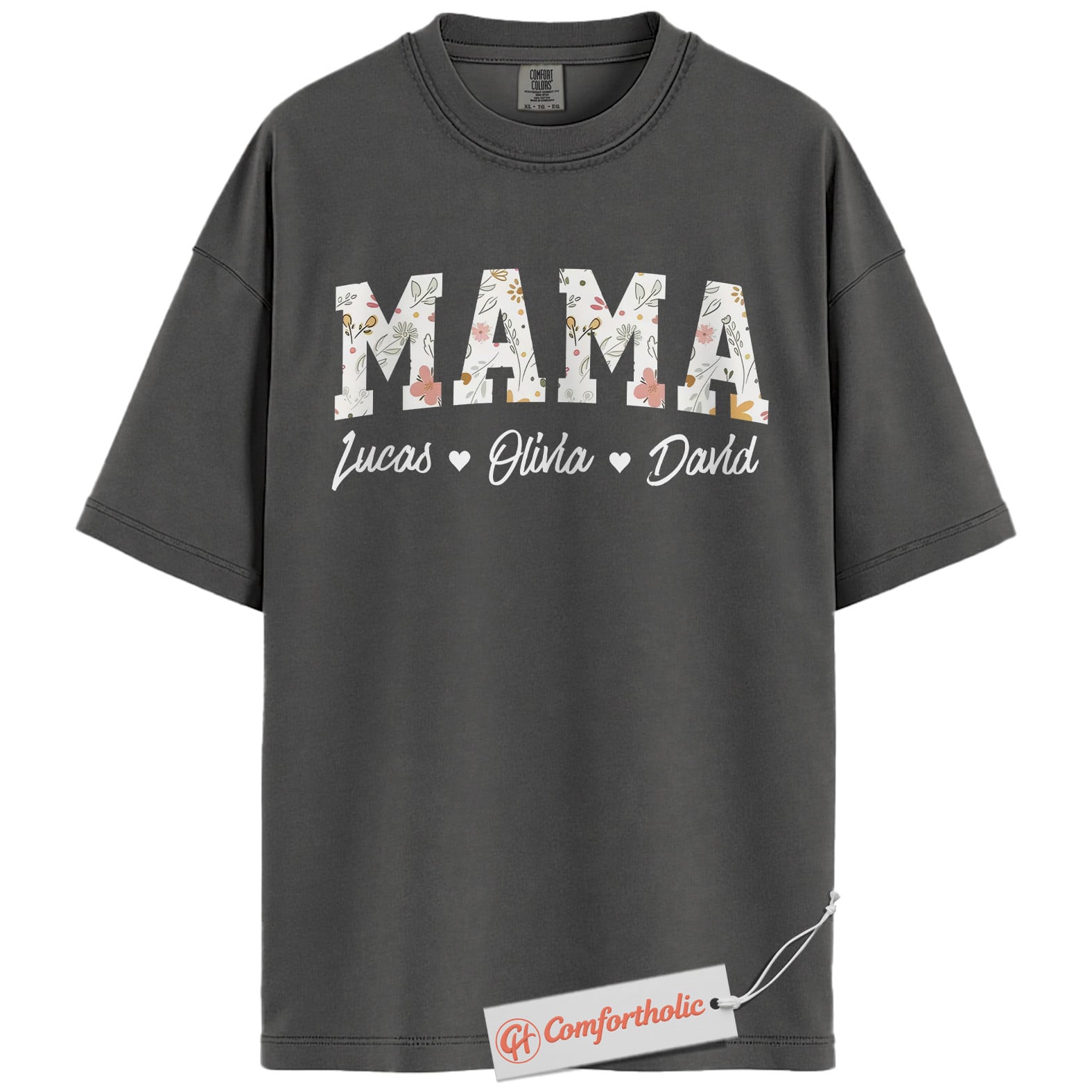 Personalized Mama Shirt with Kids’ Names, Floral Letter Print Mama T-Shirt, Custom Mom Graphic Tee, Mother’s Day Gift, Family Comfort Colors Shirt - Image 4