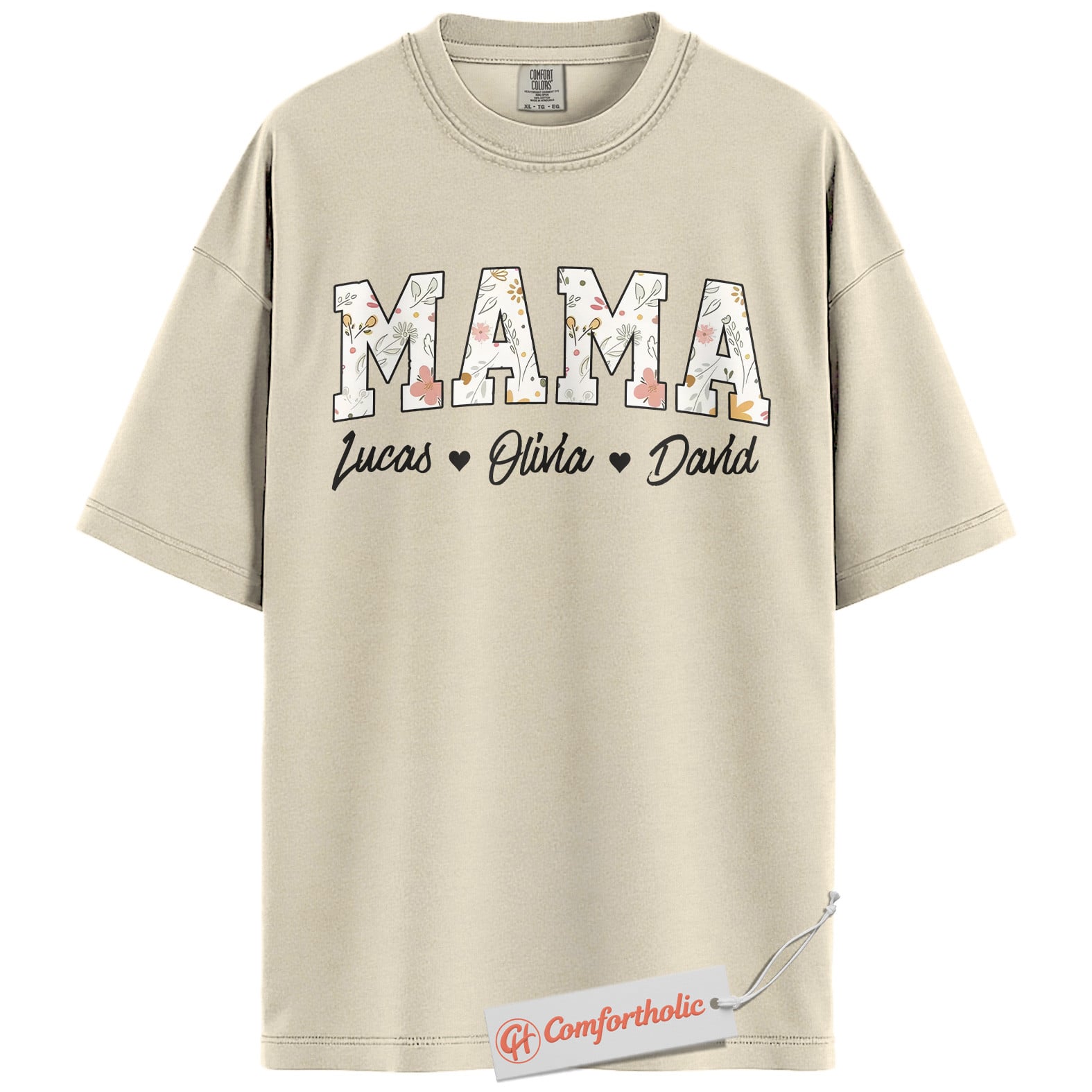 Personalized Mama Shirt with Kids’ Names, Floral Letter Print Mama T-Shirt, Custom Mom Graphic Tee, Mother’s Day Gift, Family Comfort Colors Shirt - Image 5