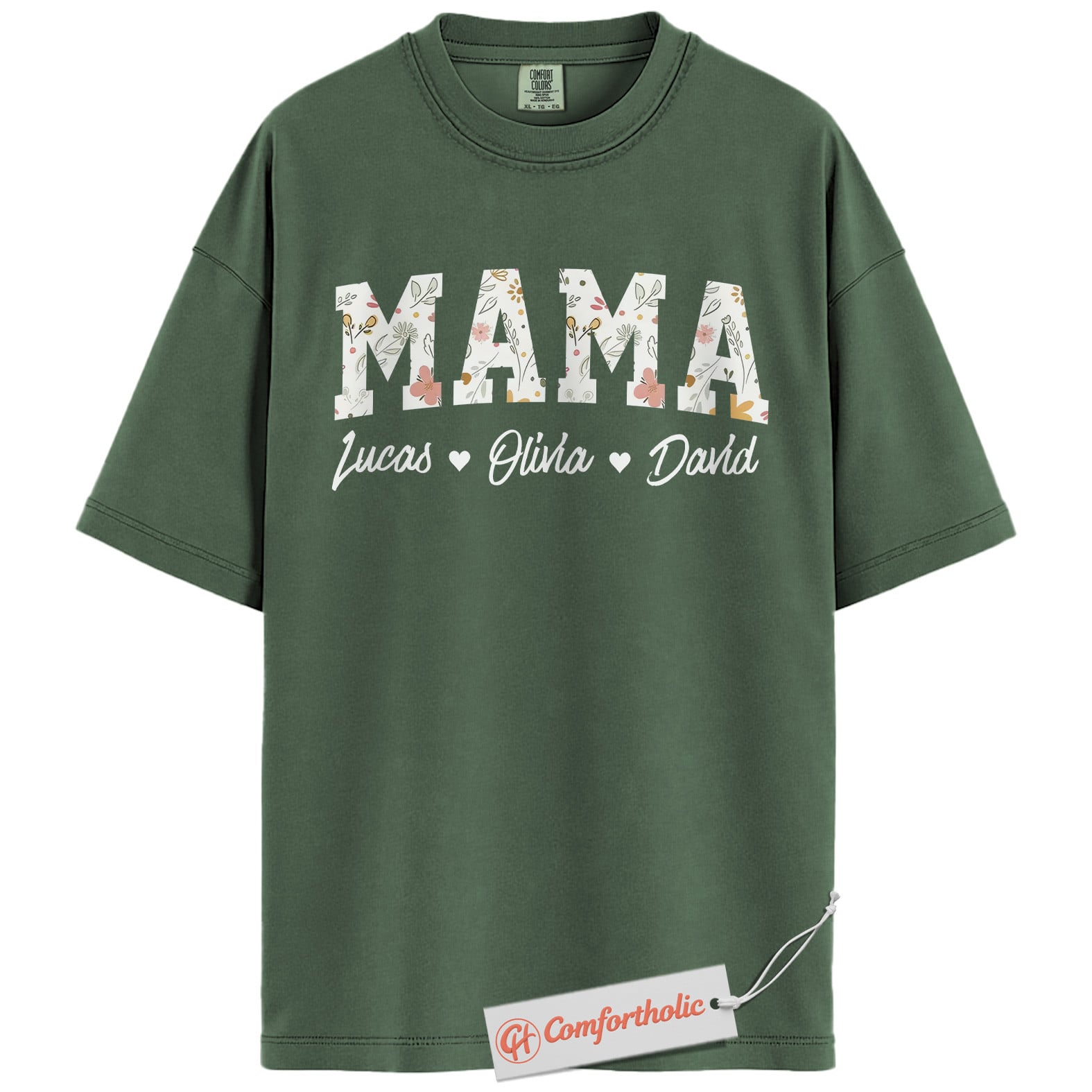 Personalized Mama Shirt with Kids’ Names, Floral Letter Print Mama T-Shirt, Custom Mom Graphic Tee, Mother’s Day Gift, Family Comfort Colors Shirt - Image 6