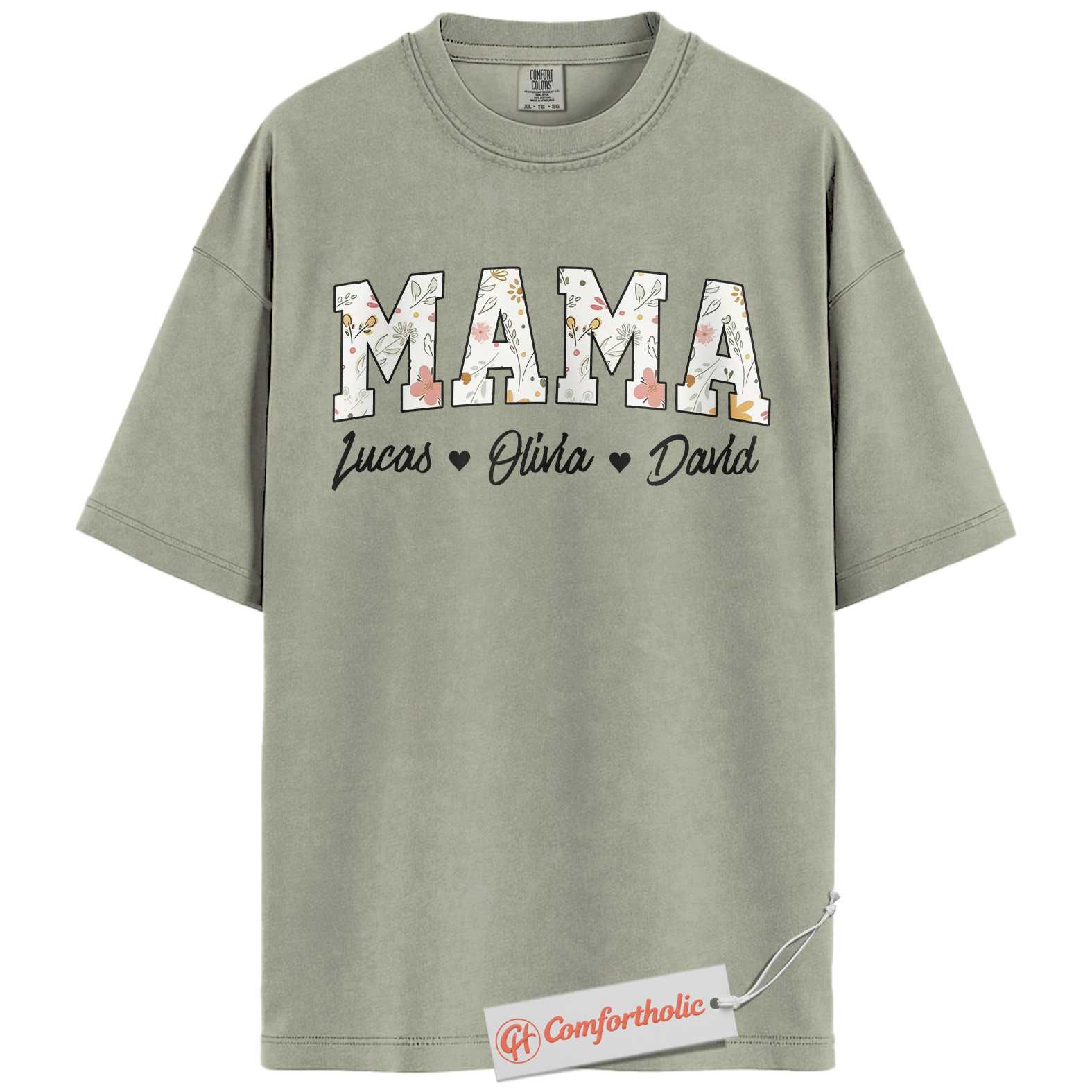 Personalized Mama Shirt with Kids’ Names, Floral Letter Print Mama T-Shirt, Custom Mom Graphic Tee, Mother’s Day Gift, Family Comfort Colors Shirt - Image 7