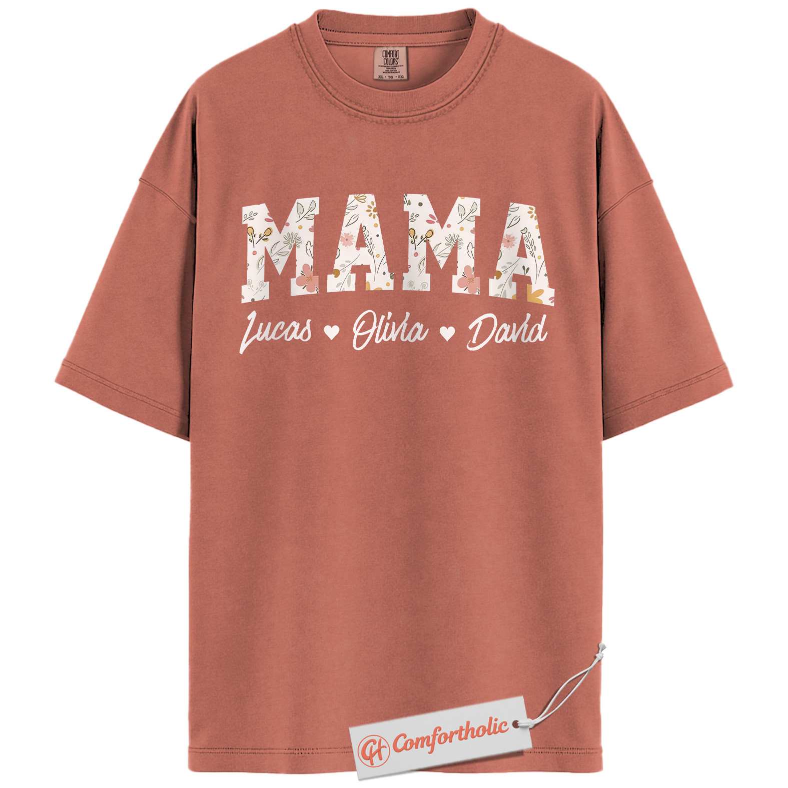 Personalized Mama Shirt with Kids’ Names, Floral Letter Print Mama T-Shirt, Custom Mom Graphic Tee, Mother’s Day Gift, Family Comfort Colors Shirt - Image 8