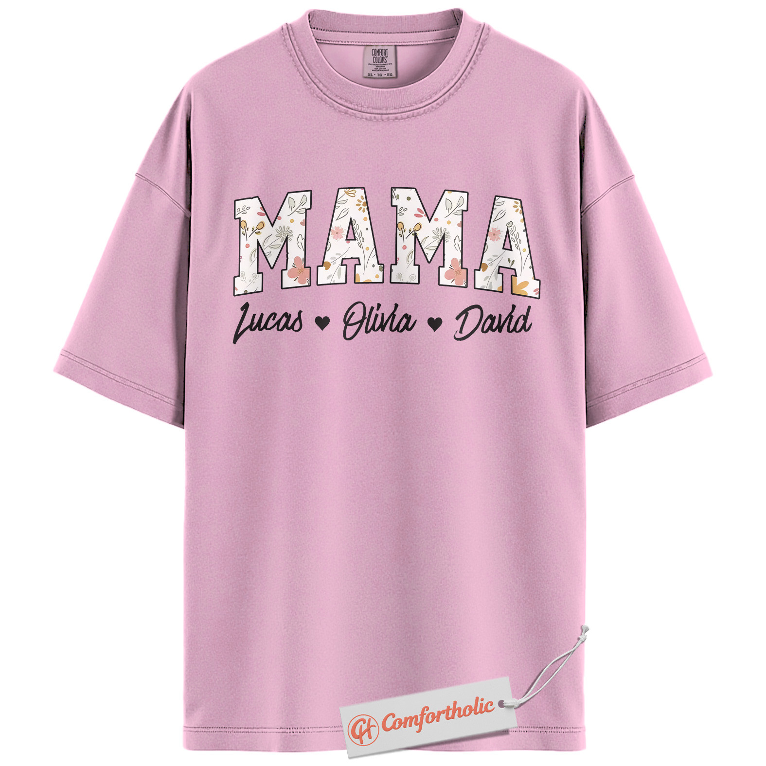 Personalized Mama Shirt with Kids’ Names, Floral Letter Print Mama T-Shirt, Custom Mom Graphic Tee, Mother’s Day Gift, Family Comfort Colors Shirt - Image 9