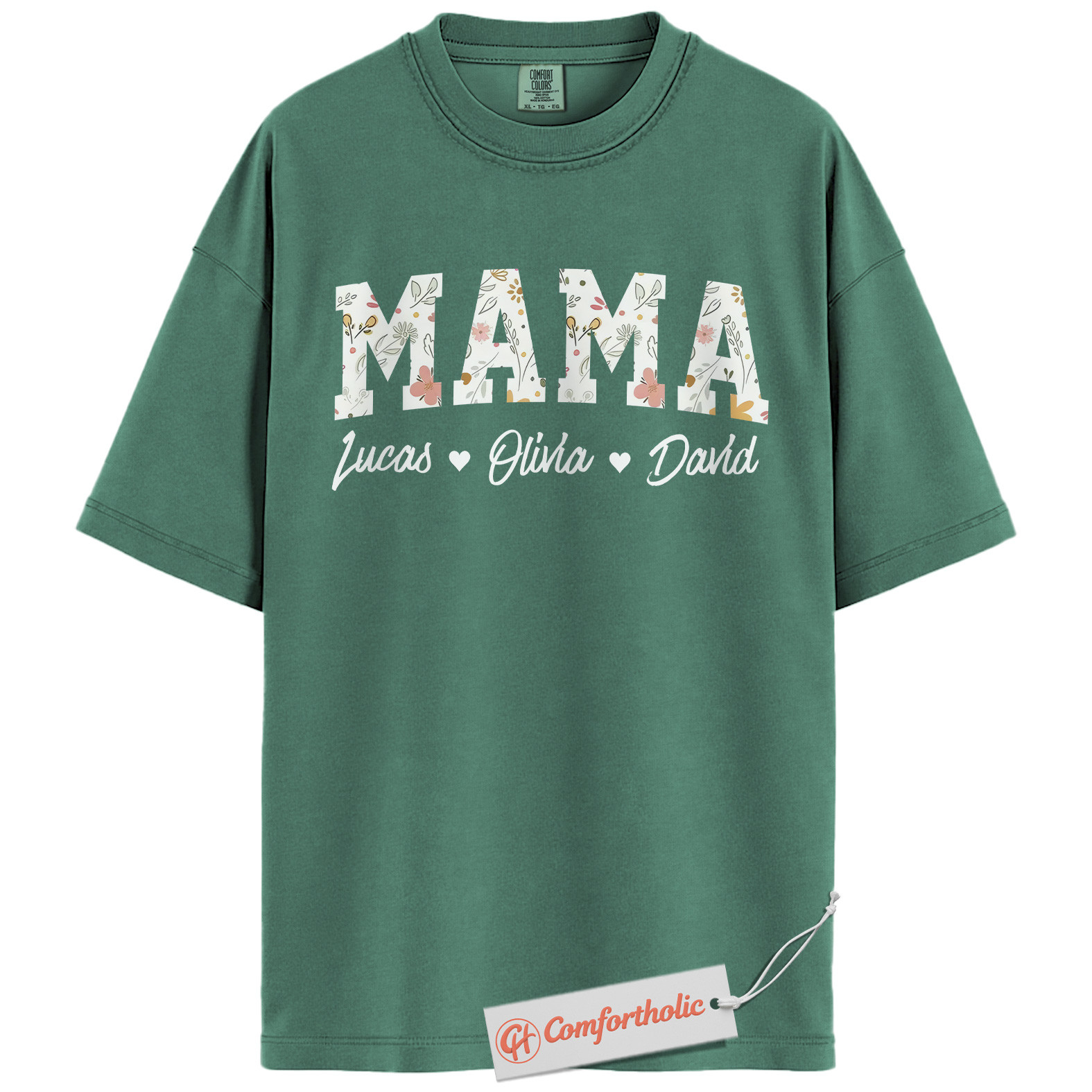 Personalized Mama Shirt with Kids’ Names, Floral Letter Print Mama T-Shirt, Custom Mom Graphic Tee, Mother’s Day Gift, Family Comfort Colors Shirt - Image 10