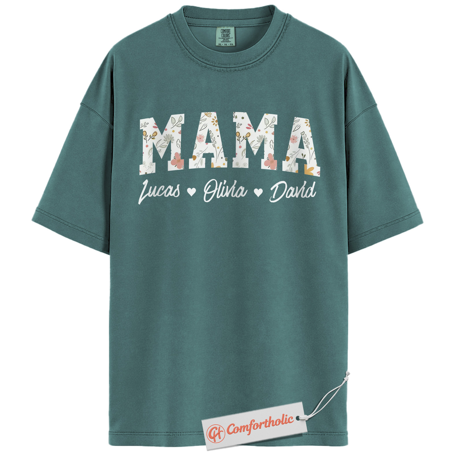 Personalized Mama Shirt with Kids’ Names, Floral Letter Print Mama T-Shirt, Custom Mom Graphic Tee, Mother’s Day Gift, Family Comfort Colors Shirt - Image 11