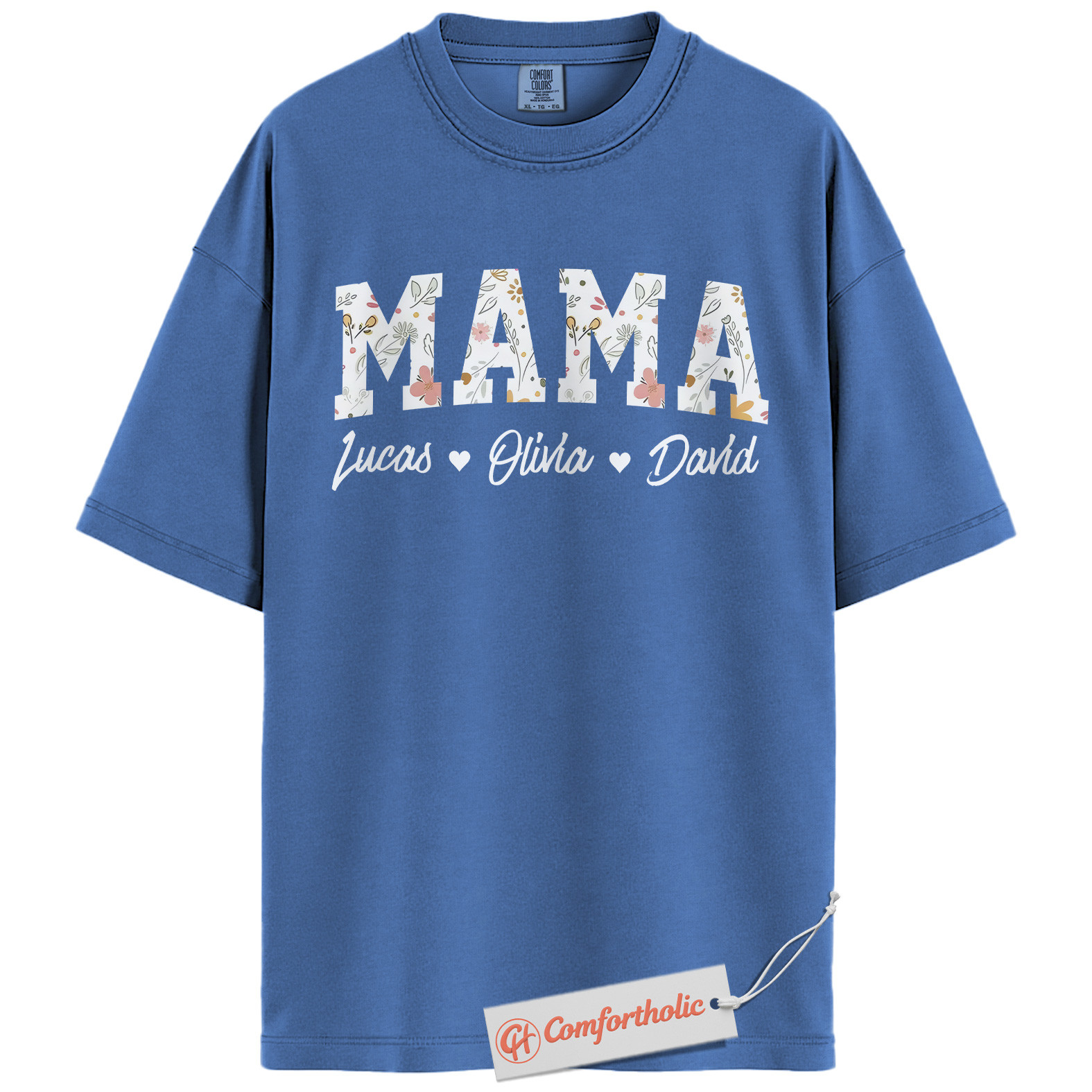 Personalized Mama Shirt with Kids’ Names, Floral Letter Print Mama T-Shirt, Custom Mom Graphic Tee, Mother’s Day Gift, Family Comfort Colors Shirt - Image 12