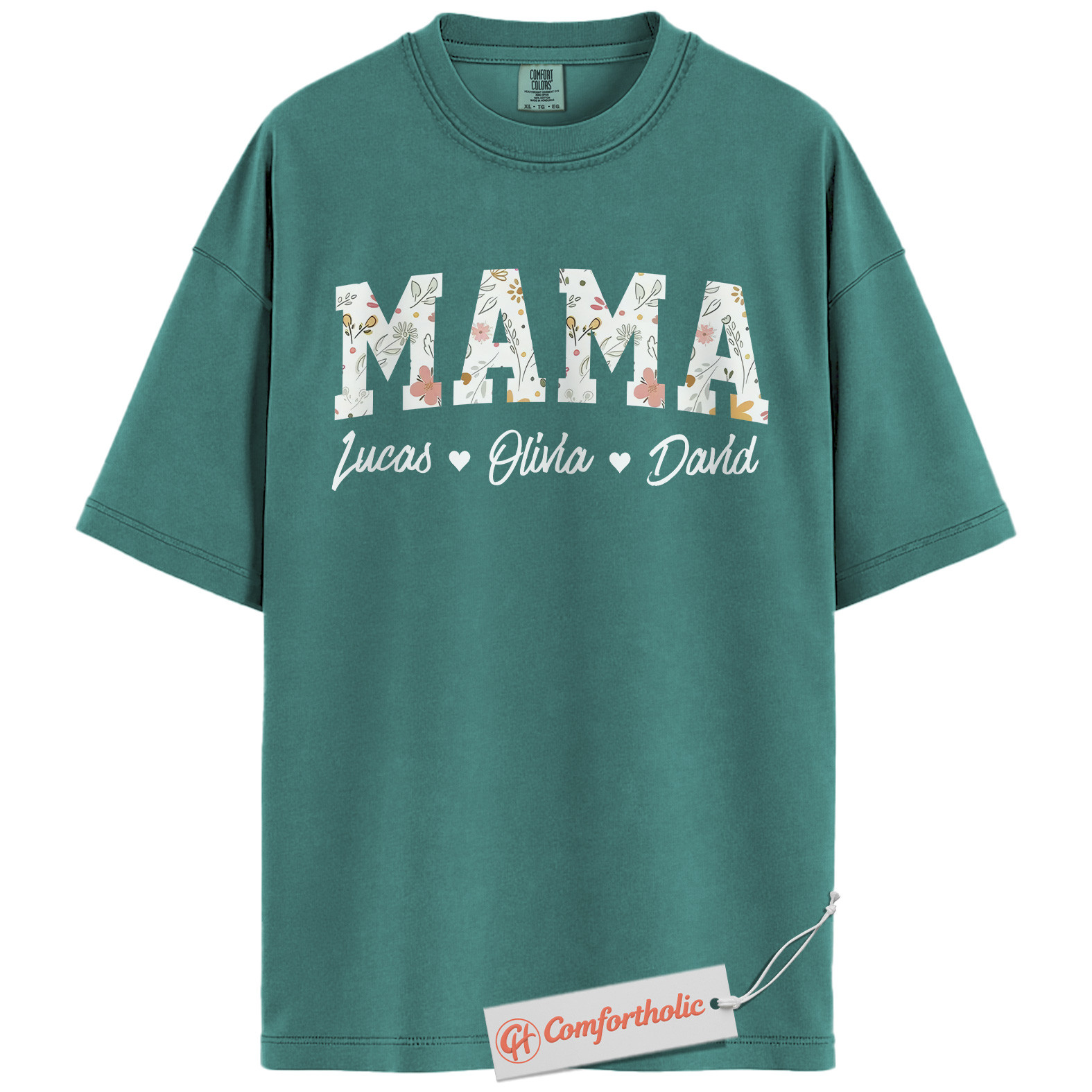 Personalized Mama Shirt with Kids’ Names, Floral Letter Print Mama T-Shirt, Custom Mom Graphic Tee, Mother’s Day Gift, Family Comfort Colors Shirt - Image 13