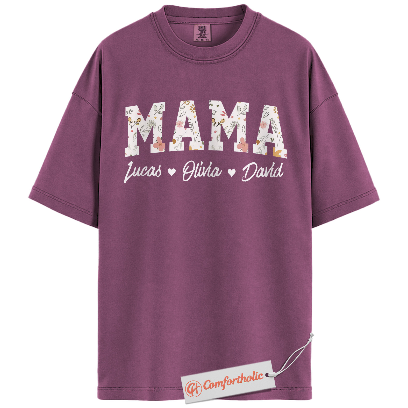 Personalized Mama Shirt with Kids’ Names, Floral Letter Print Mama T-Shirt, Custom Mom Graphic Tee, Mother’s Day Gift, Family Comfort Colors Shirt - Image 14