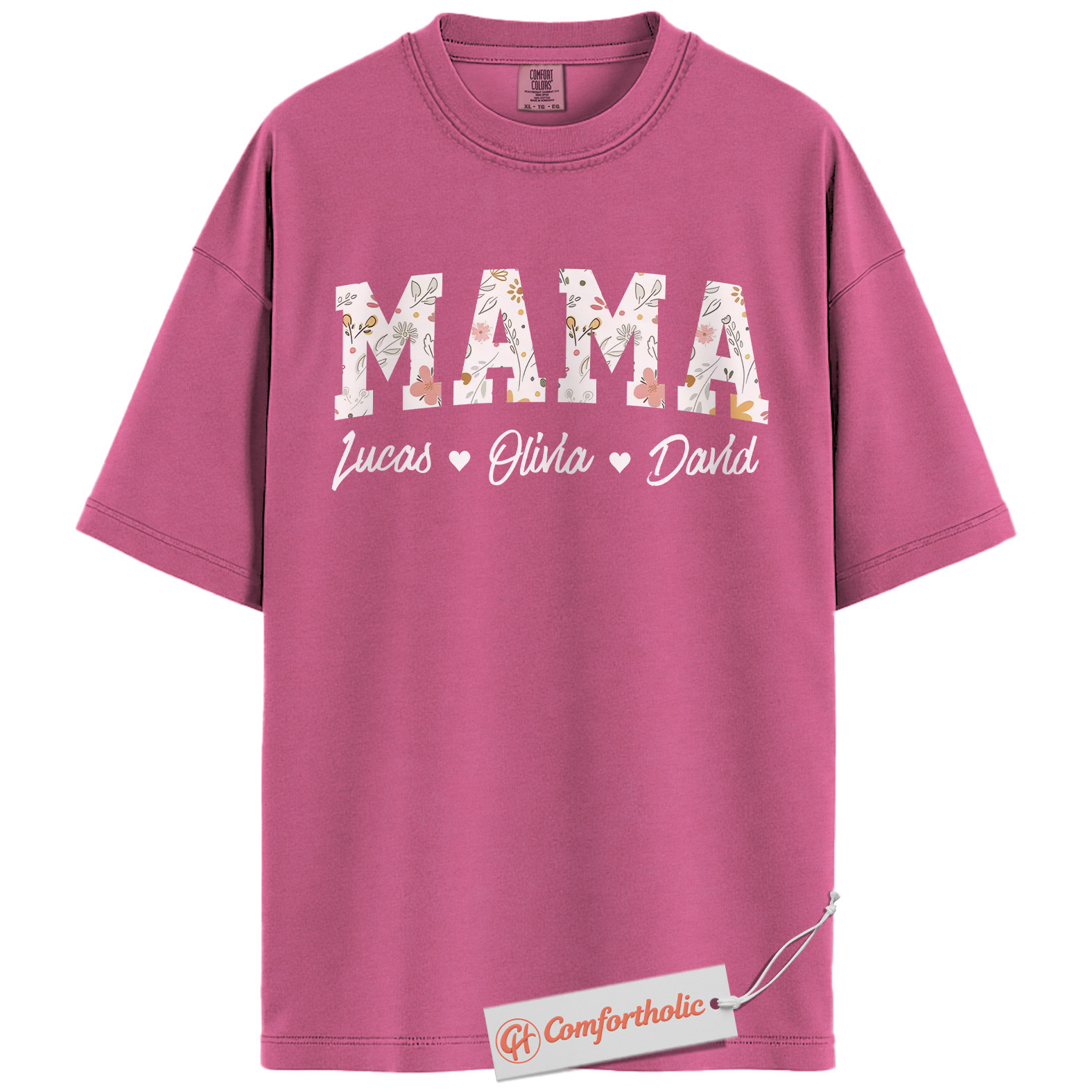Personalized Mama Shirt with Kids’ Names, Floral Letter Print Mama T-Shirt, Custom Mom Graphic Tee, Mother’s Day Gift, Family Comfort Colors Shirt - Image 15
