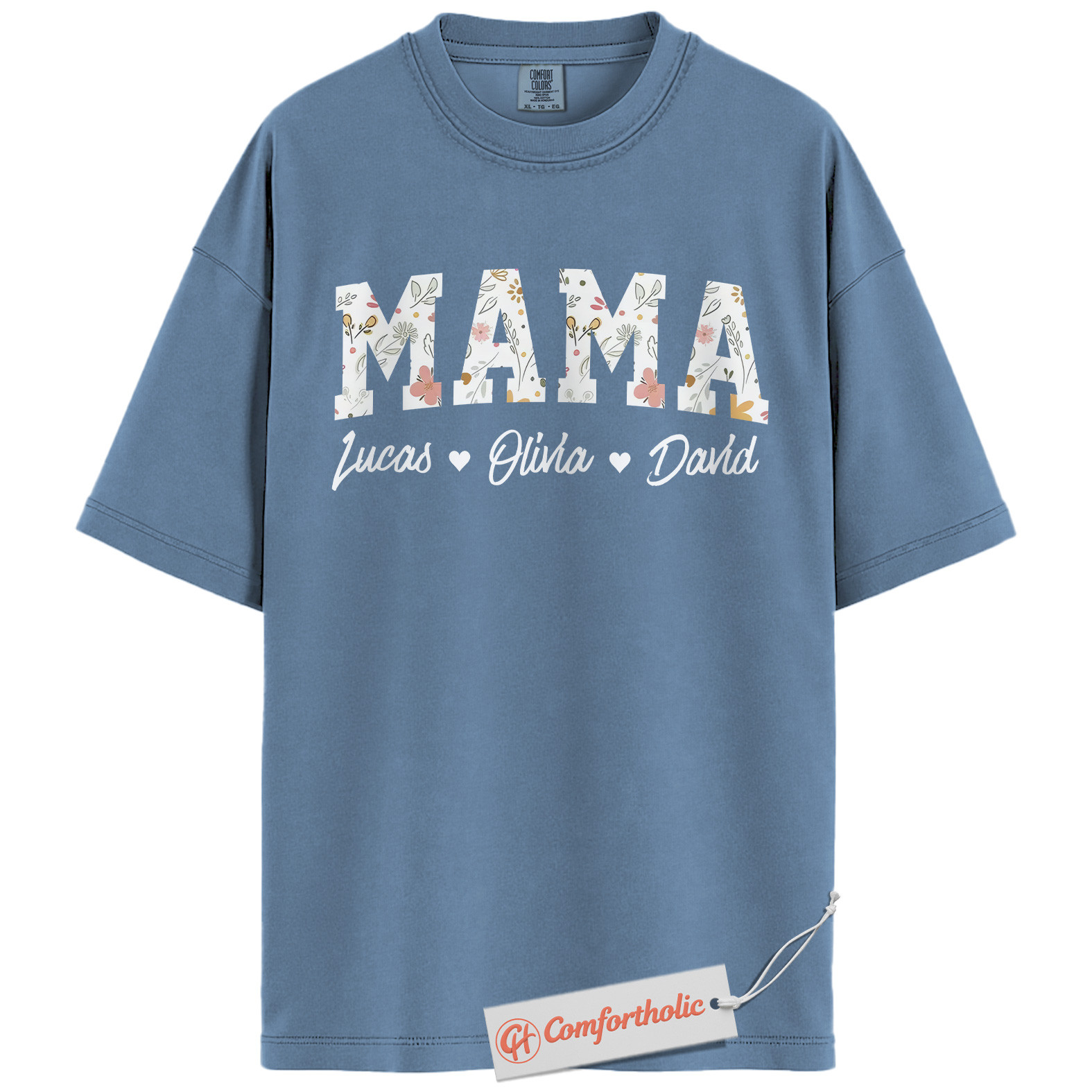 Personalized Mama Shirt with Kids’ Names, Floral Letter Print Mama T-Shirt, Custom Mom Graphic Tee, Mother’s Day Gift, Family Comfort Colors Shirt - Image 16