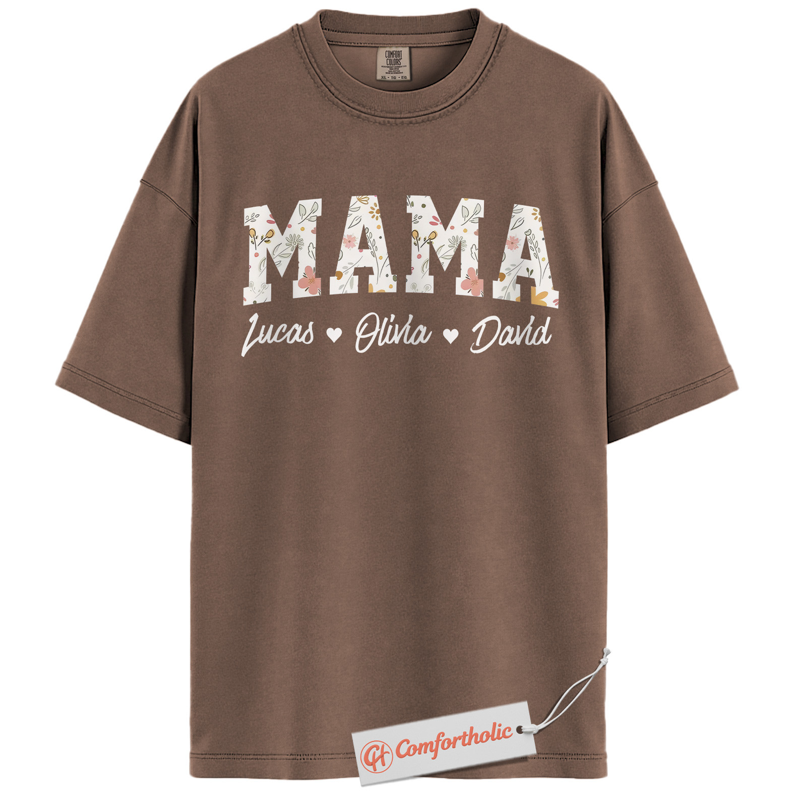 Personalized Mama Shirt with Kids’ Names, Floral Letter Print Mama T-Shirt, Custom Mom Graphic Tee, Mother’s Day Gift, Family Comfort Colors Shirt - Image 17