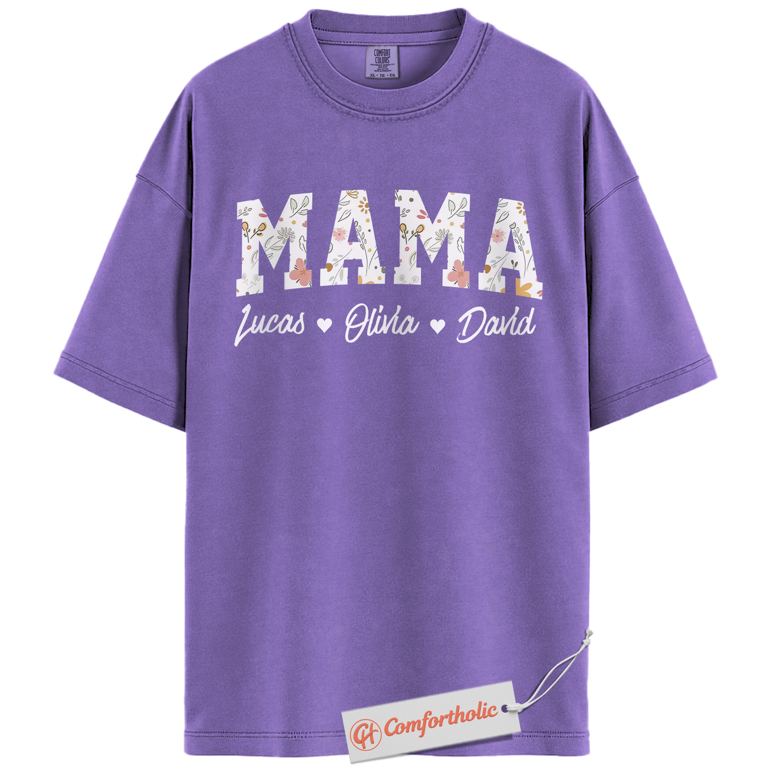 Personalized Mama Shirt with Kids’ Names, Floral Letter Print Mama T-Shirt, Custom Mom Graphic Tee, Mother’s Day Gift, Family Comfort Colors Shirt - Image 19
