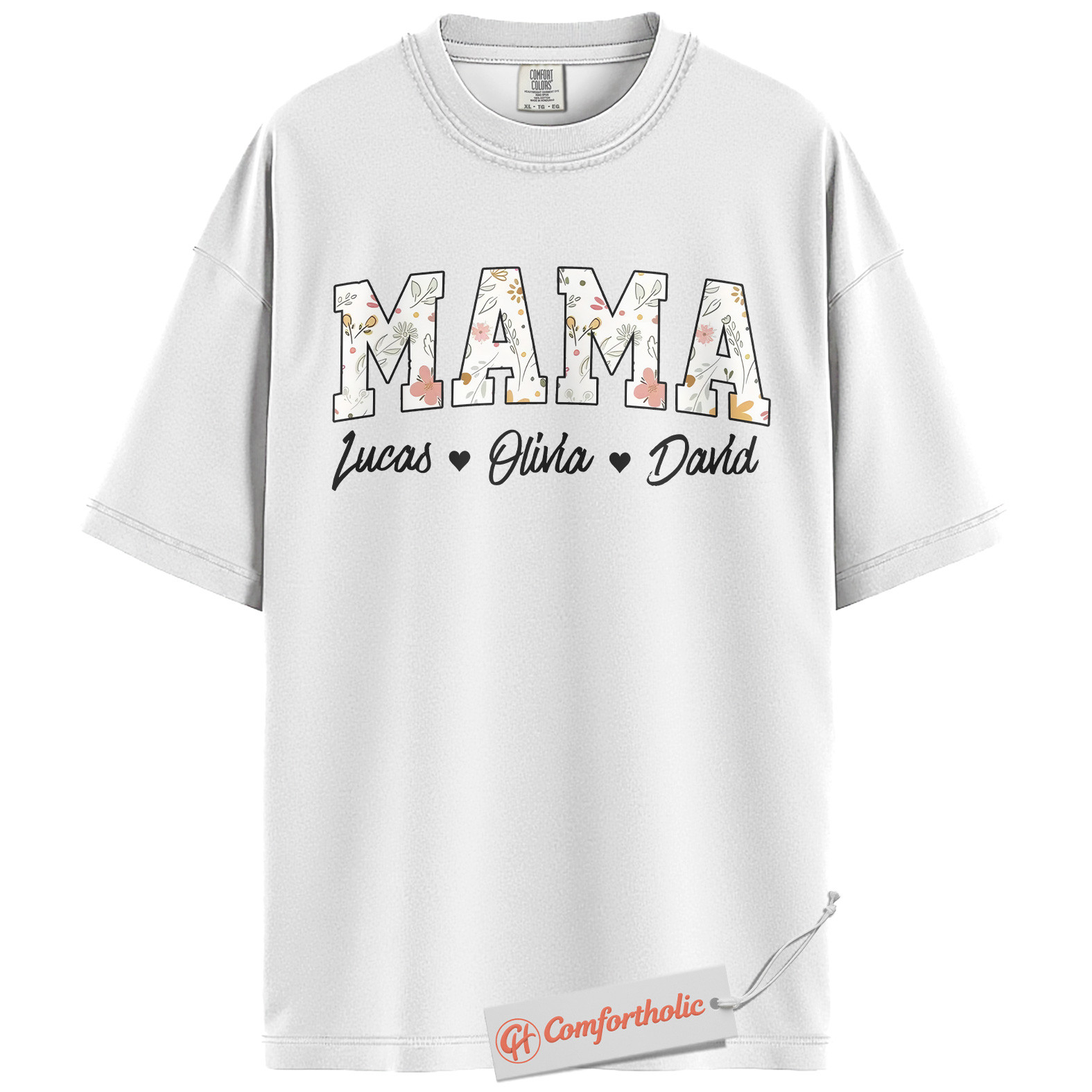 Personalized Mama Shirt with Kids’ Names, Floral Letter Print Mama T-Shirt, Custom Mom Graphic Tee, Mother’s Day Gift, Family Comfort Colors Shirt - Image 2