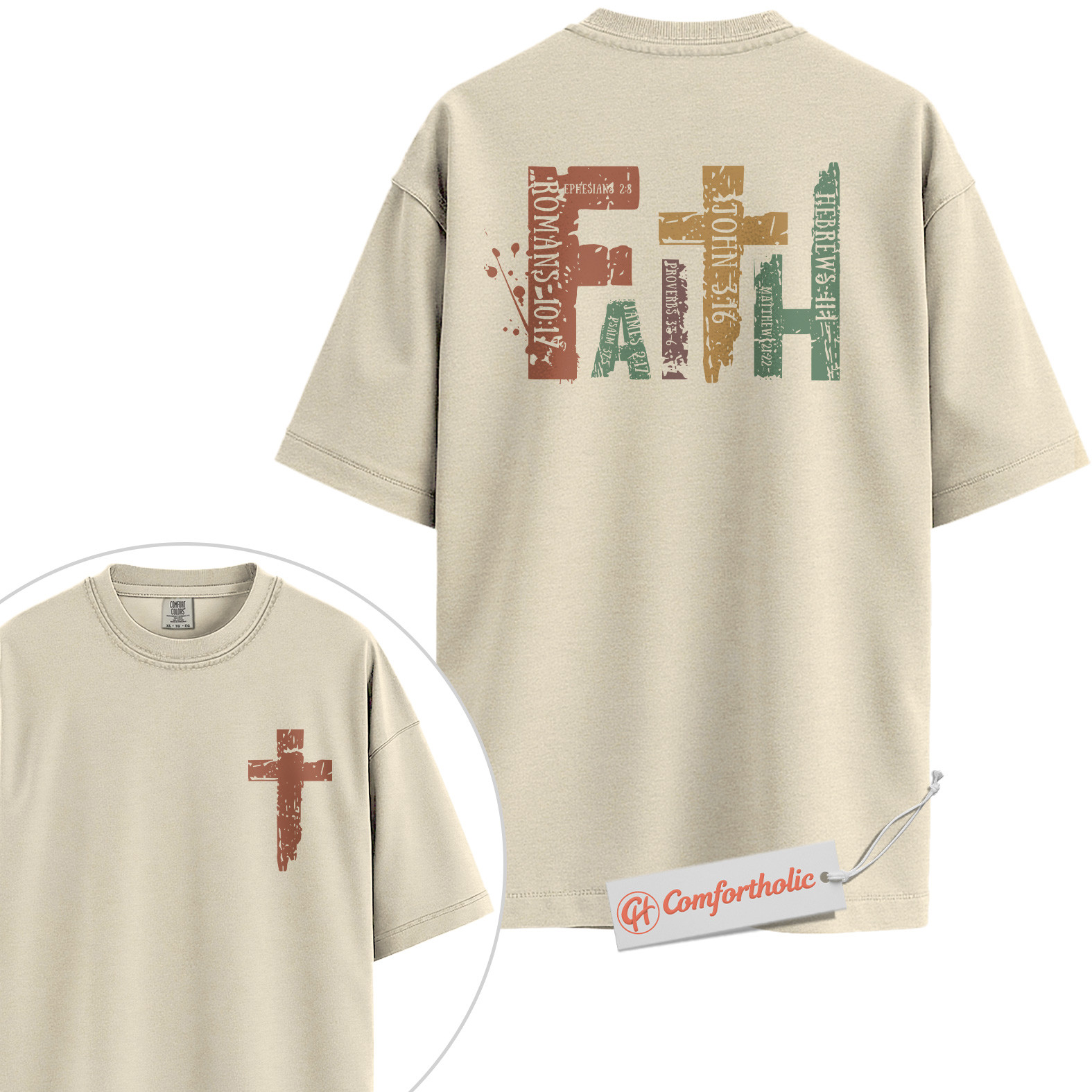 Faith Bible Verse Shirt, Christian Cross T-Shirt, Scripture Graphic Tee, Religious Inspirational Comfort Colors Shirt 2-Sided - Image 4