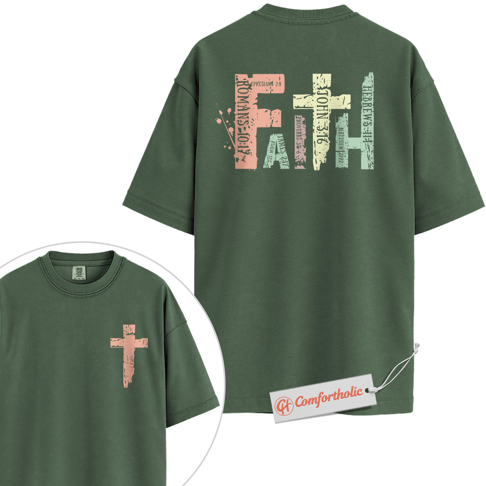 Faith Bible Verse Shirt, Christian Cross T-Shirt, Scripture Graphic Tee, Religious Inspirational Comfort Colors Shirt 2-Sided - Image 5