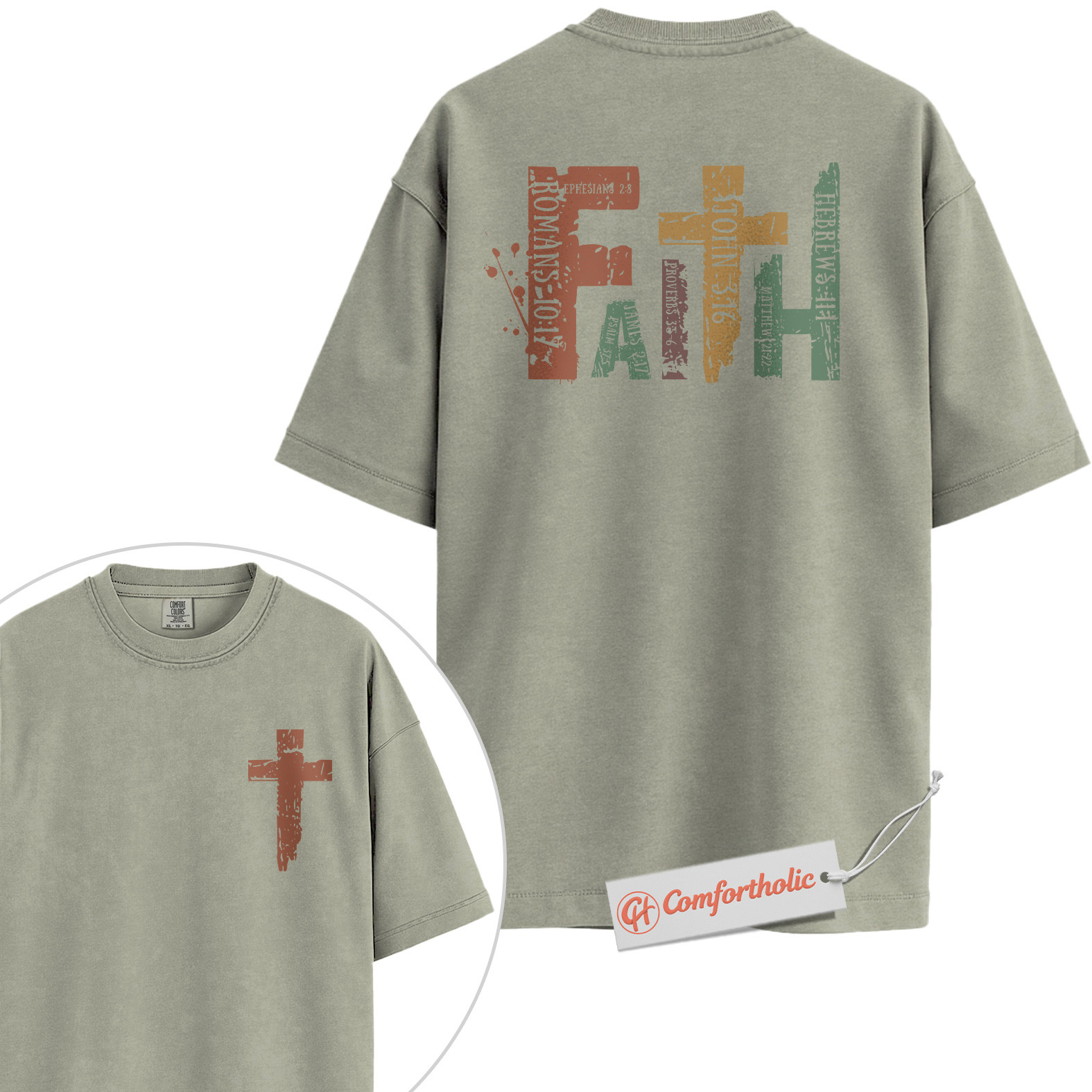 Faith Bible Verse Shirt, Christian Cross T-Shirt, Scripture Graphic Tee, Religious Inspirational Comfort Colors Shirt 2-Sided - Image 6