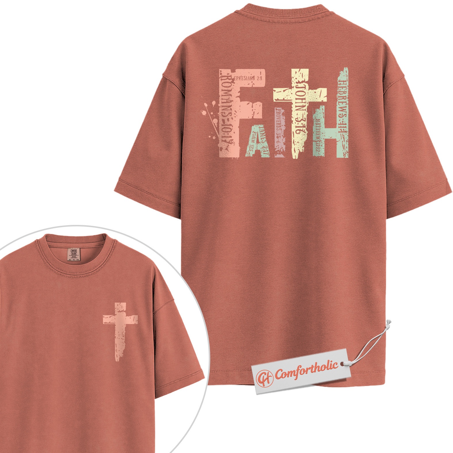 Faith Bible Verse Shirt, Christian Cross T-Shirt, Scripture Graphic Tee, Religious Inspirational Comfort Colors Shirt 2-Sided - Image 7