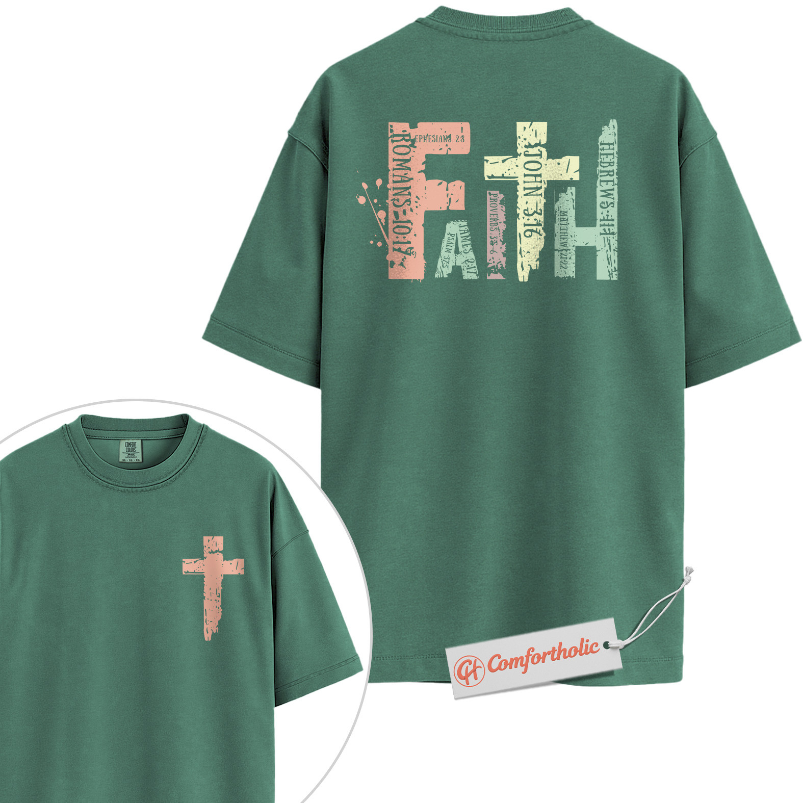 Faith Bible Verse Shirt, Christian Cross T-Shirt, Scripture Graphic Tee, Religious Inspirational Comfort Colors Shirt 2-Sided - Image 10