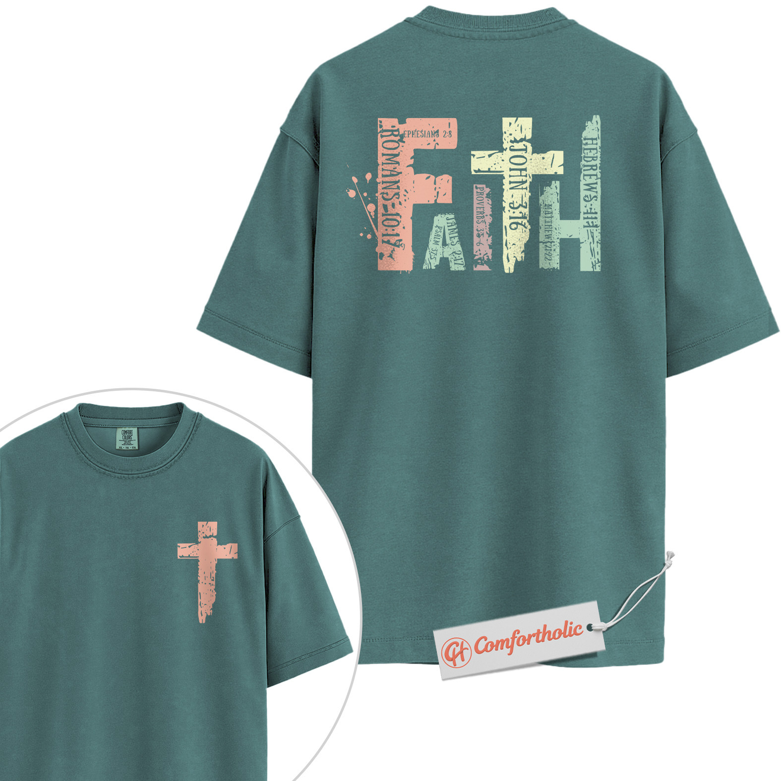 Faith Bible Verse Shirt, Christian Cross T-Shirt, Scripture Graphic Tee, Religious Inspirational Comfort Colors Shirt 2-Sided - Image 11