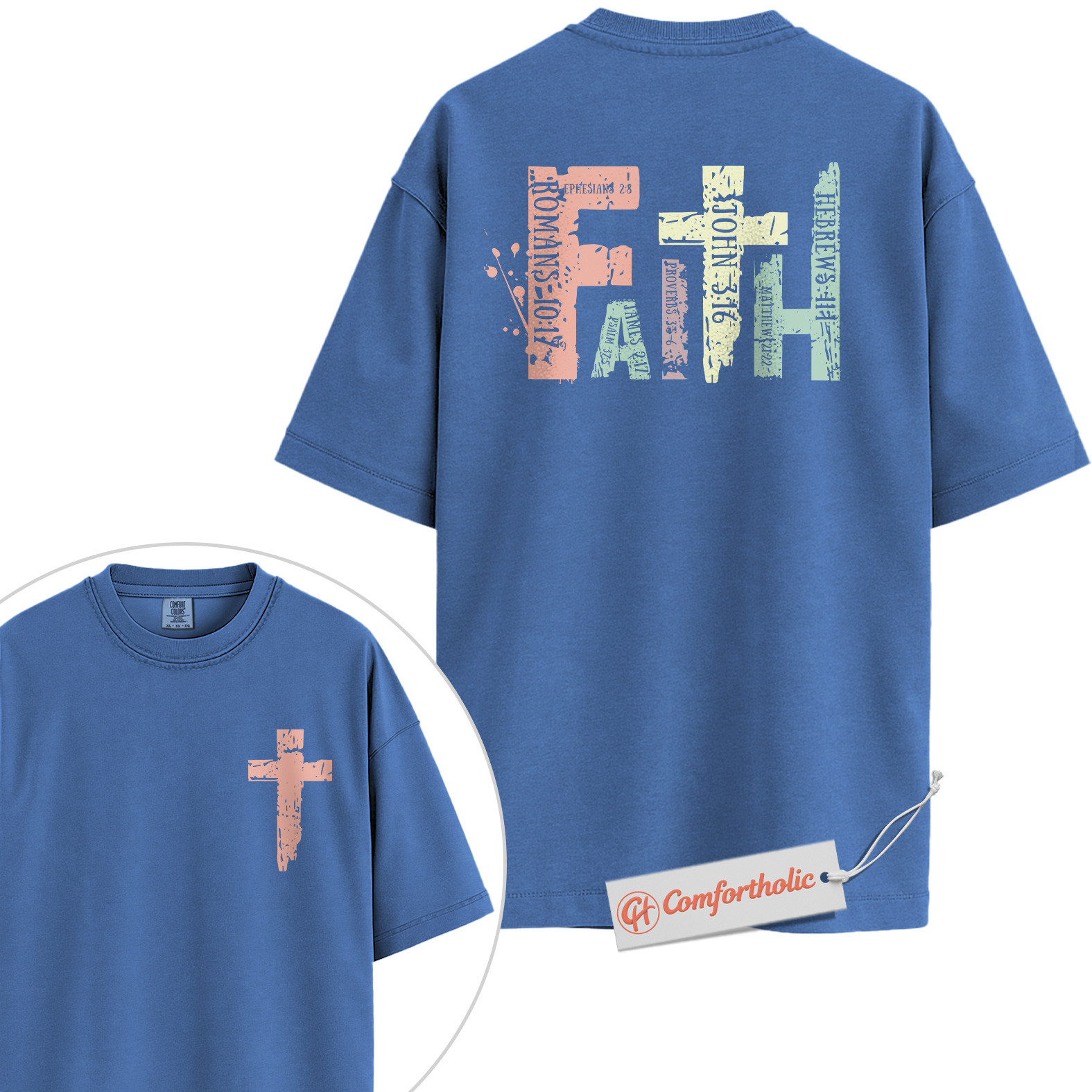Faith Bible Verse Shirt, Christian Cross T-Shirt, Scripture Graphic Tee, Religious Inspirational Comfort Colors Shirt 2-Sided - Image 12