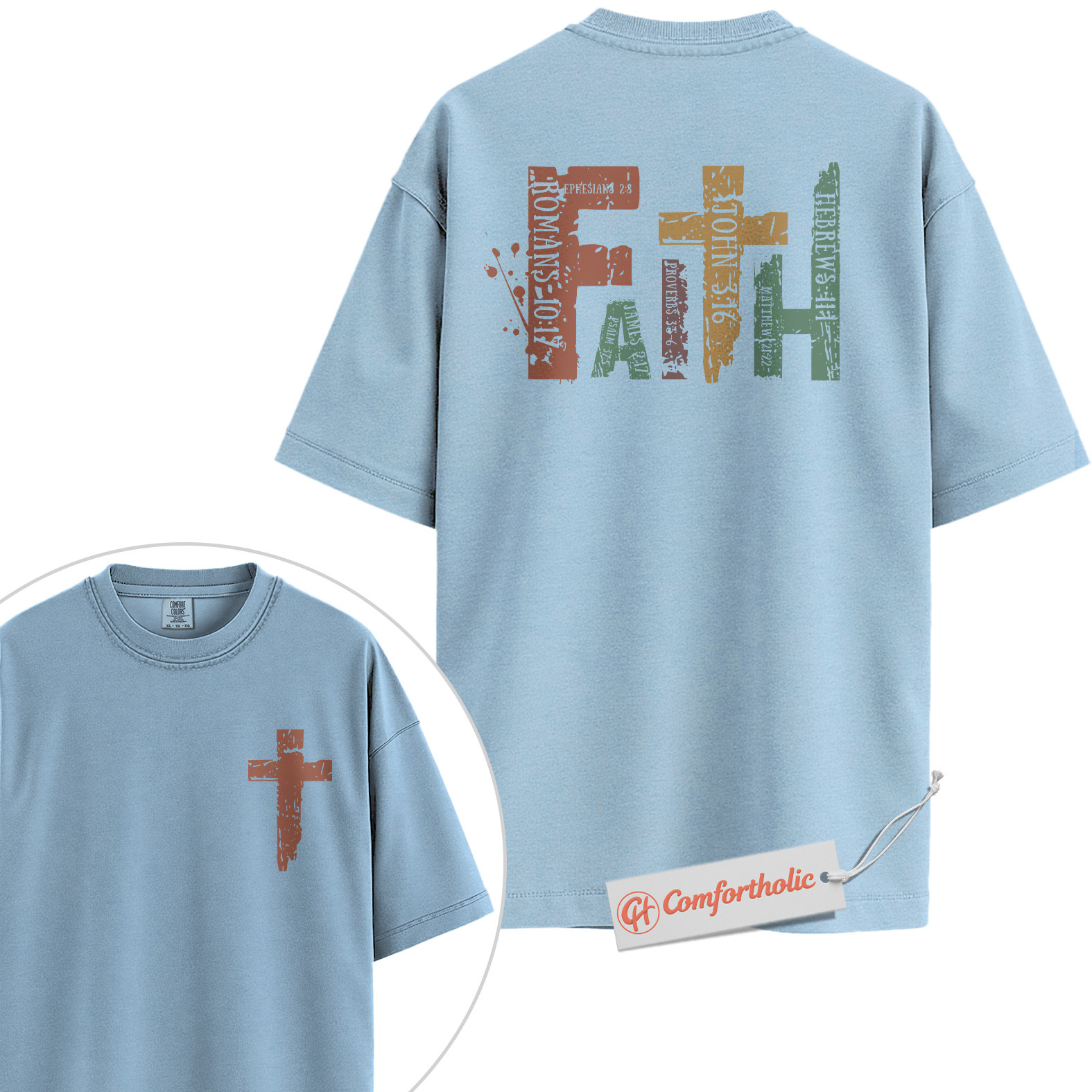 Faith Bible Verse Shirt, Christian Cross T-Shirt, Scripture Graphic Tee, Religious Inspirational Comfort Colors Shirt 2-Sided - Image 14