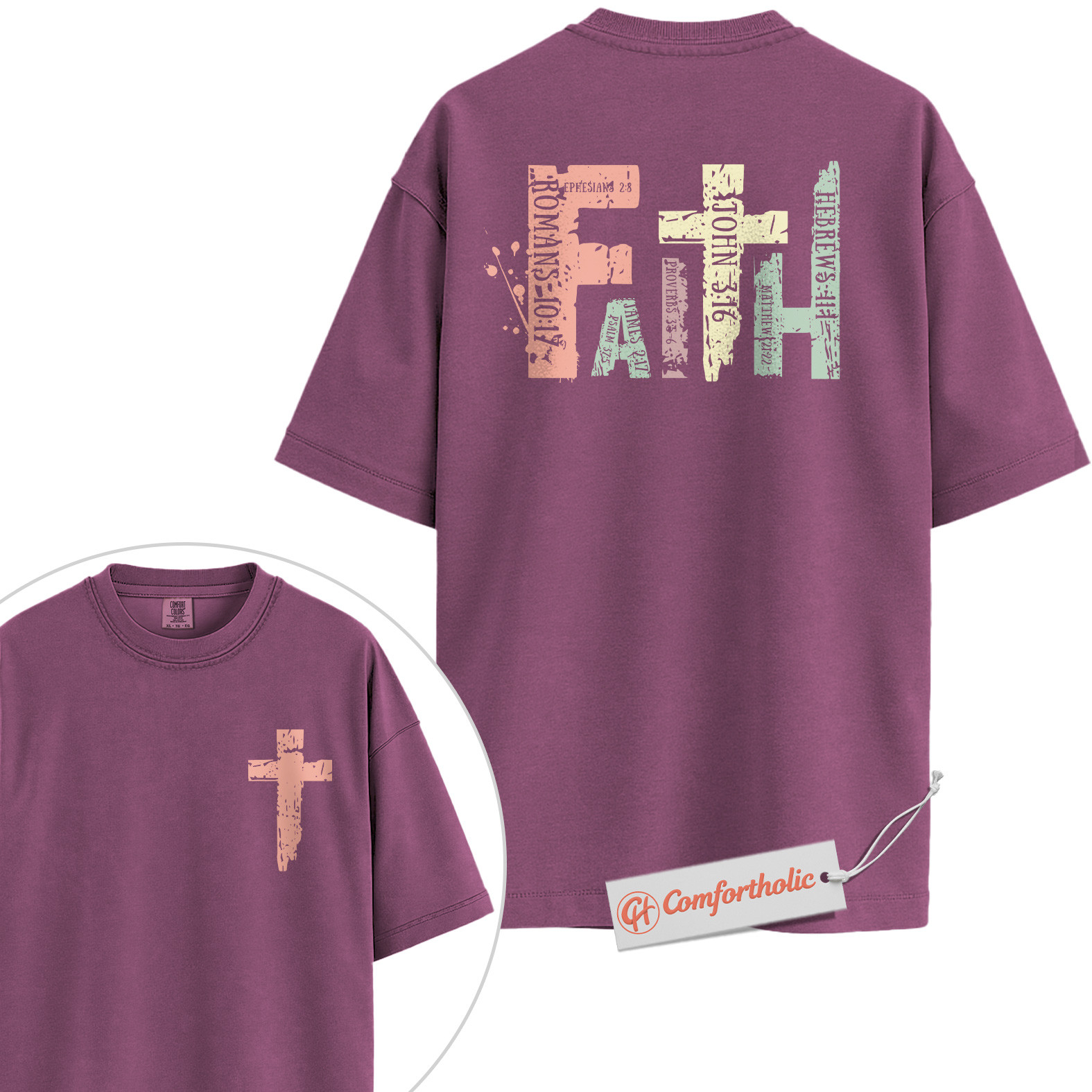 Faith Bible Verse Shirt, Christian Cross T-Shirt, Scripture Graphic Tee, Religious Inspirational Comfort Colors Shirt 2-Sided - Image 15
