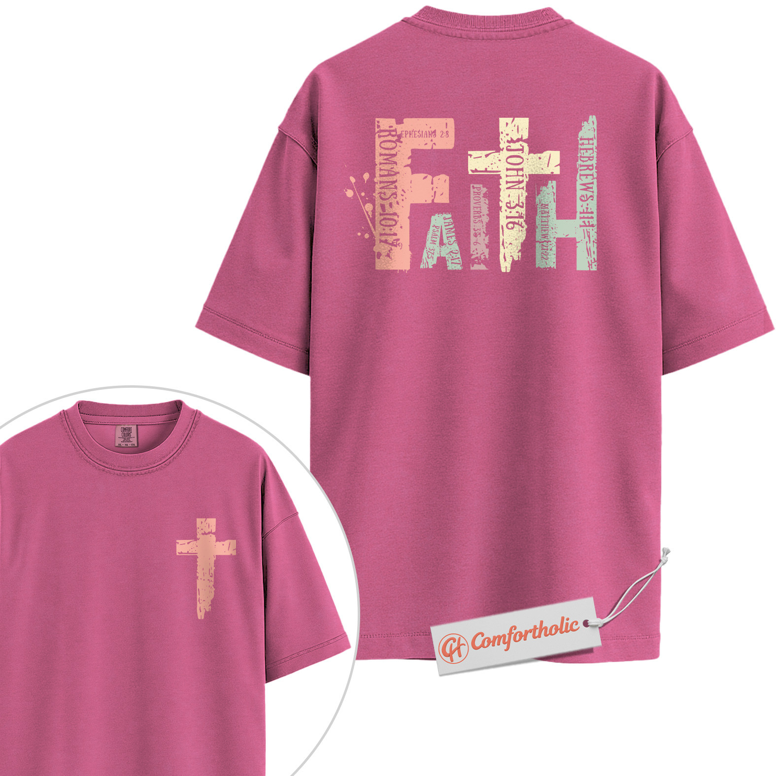 Faith Bible Verse Shirt, Christian Cross T-Shirt, Scripture Graphic Tee, Religious Inspirational Comfort Colors Shirt 2-Sided - Image 16