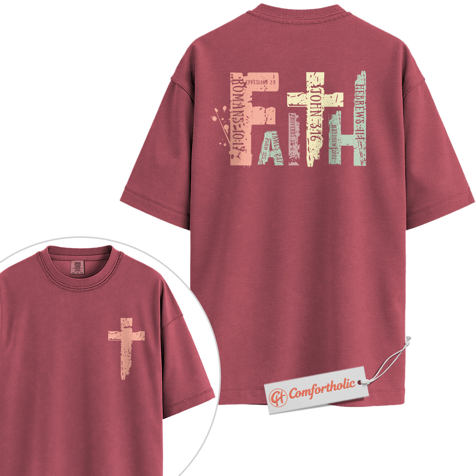 Faith Bible Verse Shirt, Christian Cross T-Shirt, Scripture Graphic Tee, Religious Inspirational Comfort Colors Shirt 2-Sided - Image 18