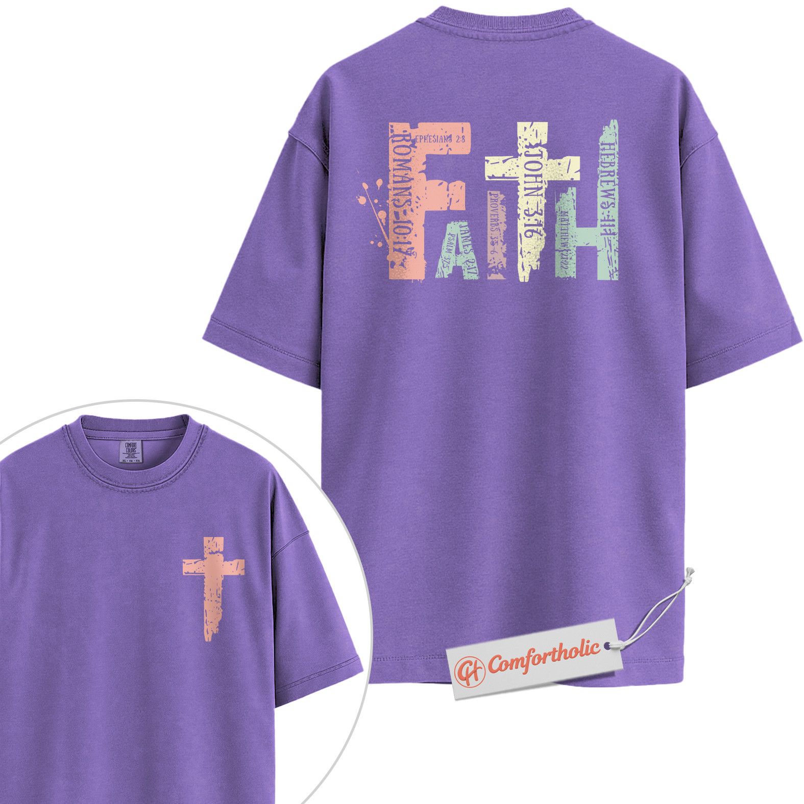 Faith Bible Verse Shirt, Christian Cross T-Shirt, Scripture Graphic Tee, Religious Inspirational Comfort Colors Shirt 2-Sided - Image 20