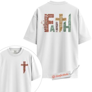 Alternative view of Faith Bible Verse Shirt, Christian Cross T-Shirt, Scripture Graphic Tee, Religious Inspirational Comfort Colors Shirt 2-Sided