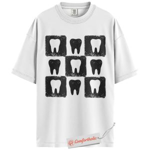 Alternative view of Tooth Pattern Shirt, Dentist T-Shirt, Dental Hygienist Graphic Tee, Funny Dentistry Student Comfort Colors Shirt