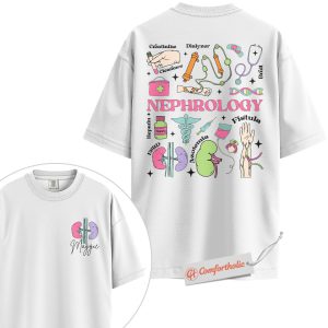 Alternative view of Personalized Nephrology Shirt, Custom Kidney Doctor & Nurse T-Shirt, Dialysis Medical Graphic Tee, Healthcare Worker Appreciation Comfort Colors Shirt 2-Sided