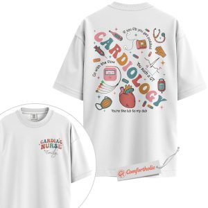 Alternative view of Personalized Cardiology Nurse Shirt, Custom Cardiac Nurse Name T-Shirt, Funny Heart Medical Graphic Tee, Healthcare Worker Appreciation Comfort Colors Shirt 2-Sided