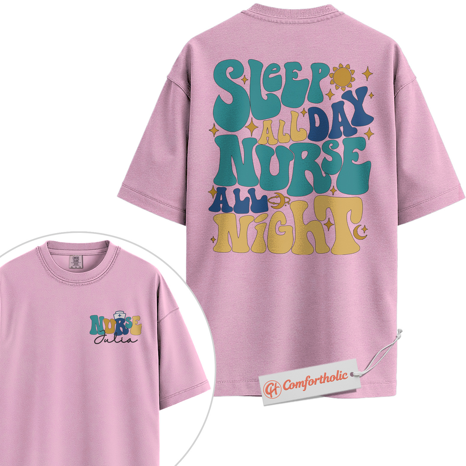Personalized Sleep All Day Nurse All Night Shirt, Custom Nurse Name T-Shirt, Funny Medical Graphic Tee, Healthcare Worker Appreciation Comfort Colors Shirt 2-Sided - Image 8