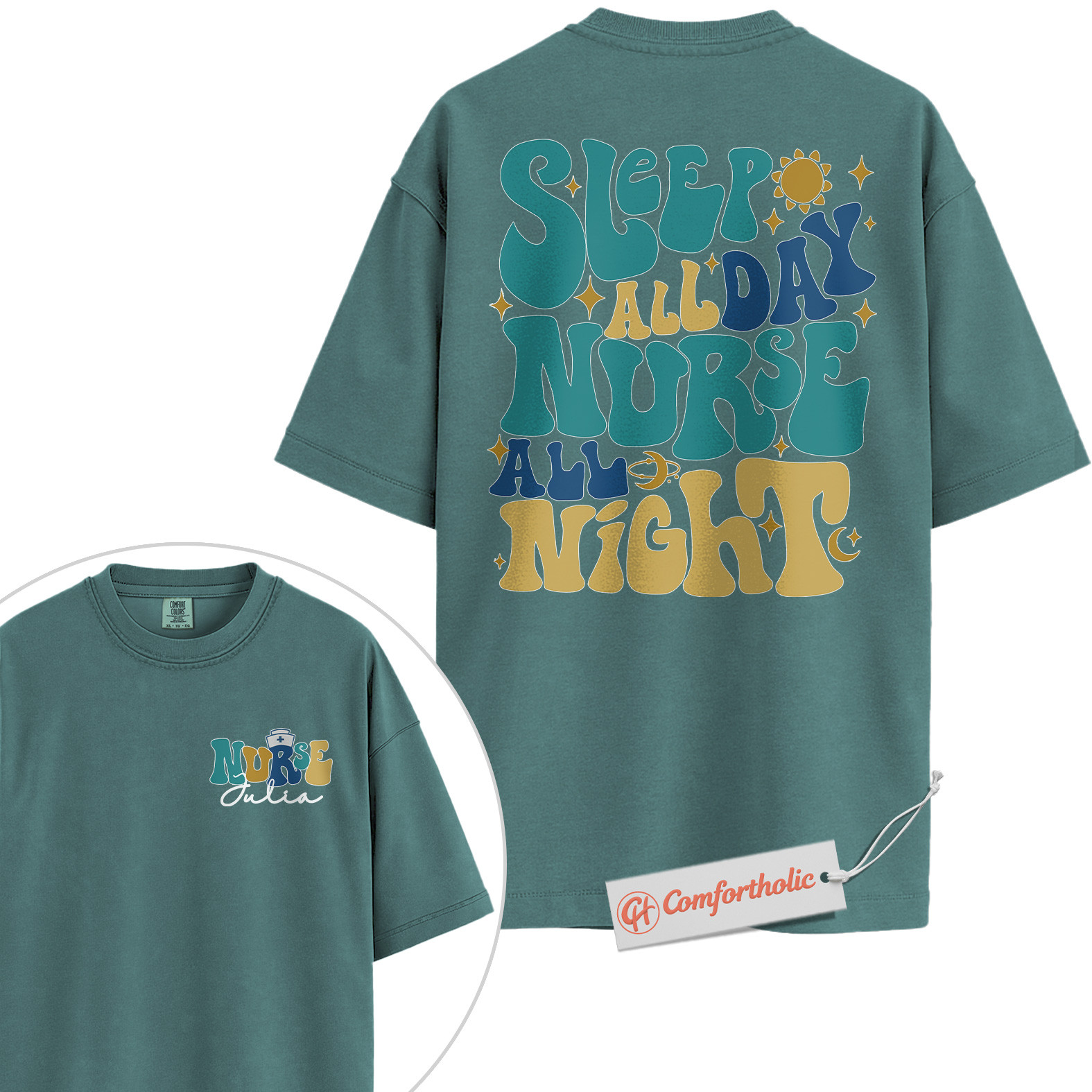 Personalized Sleep All Day Nurse All Night Shirt, Custom Nurse Name T-Shirt, Funny Medical Graphic Tee, Healthcare Worker Appreciation Comfort Colors Shirt 2-Sided - Image 11