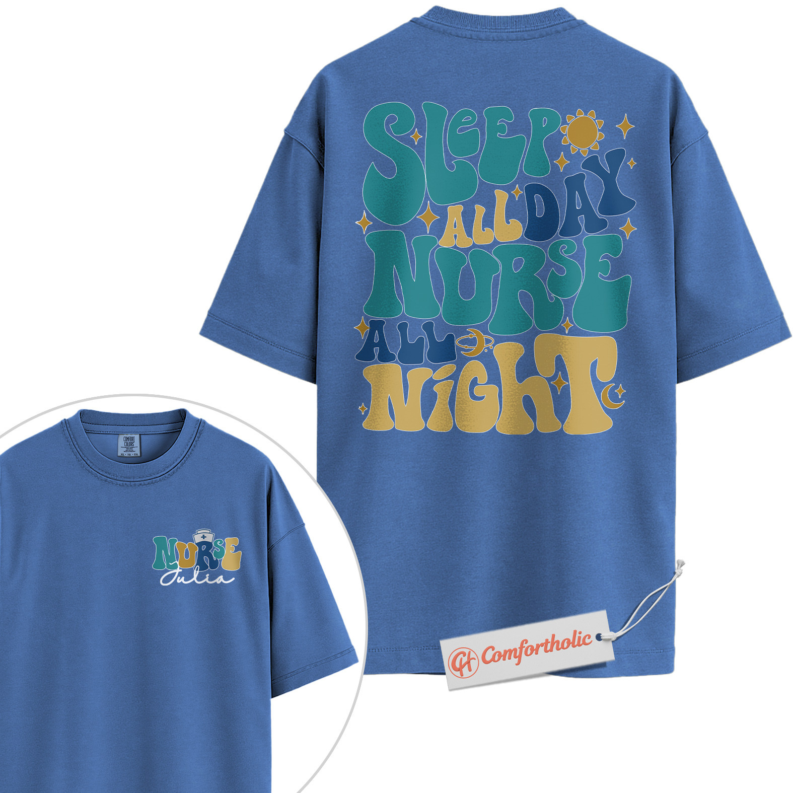 Personalized Sleep All Day Nurse All Night Shirt, Custom Nurse Name T-Shirt, Funny Medical Graphic Tee, Healthcare Worker Appreciation Comfort Colors Shirt 2-Sided - Image 12