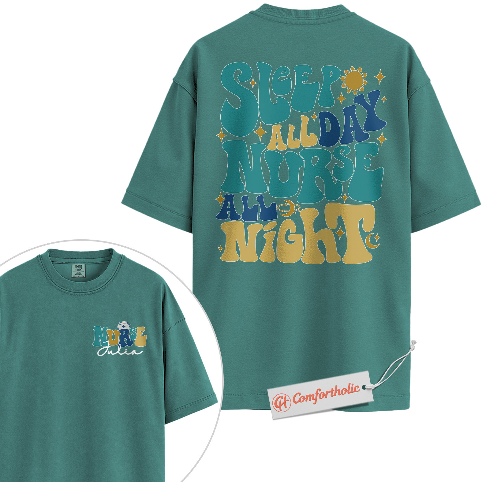 Personalized Sleep All Day Nurse All Night Shirt, Custom Nurse Name T-Shirt, Funny Medical Graphic Tee, Healthcare Worker Appreciation Comfort Colors Shirt 2-Sided - Image 13