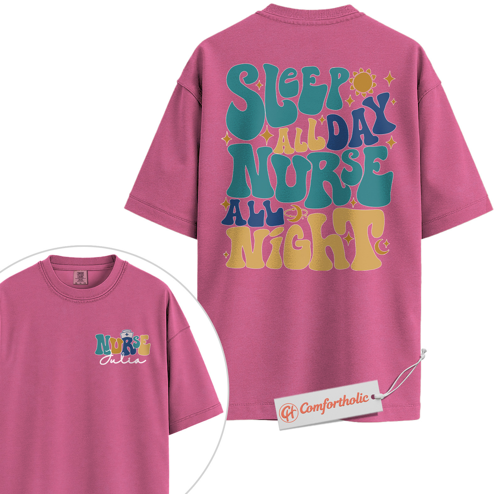Personalized Sleep All Day Nurse All Night Shirt, Custom Nurse Name T-Shirt, Funny Medical Graphic Tee, Healthcare Worker Appreciation Comfort Colors Shirt 2-Sided - Image 16