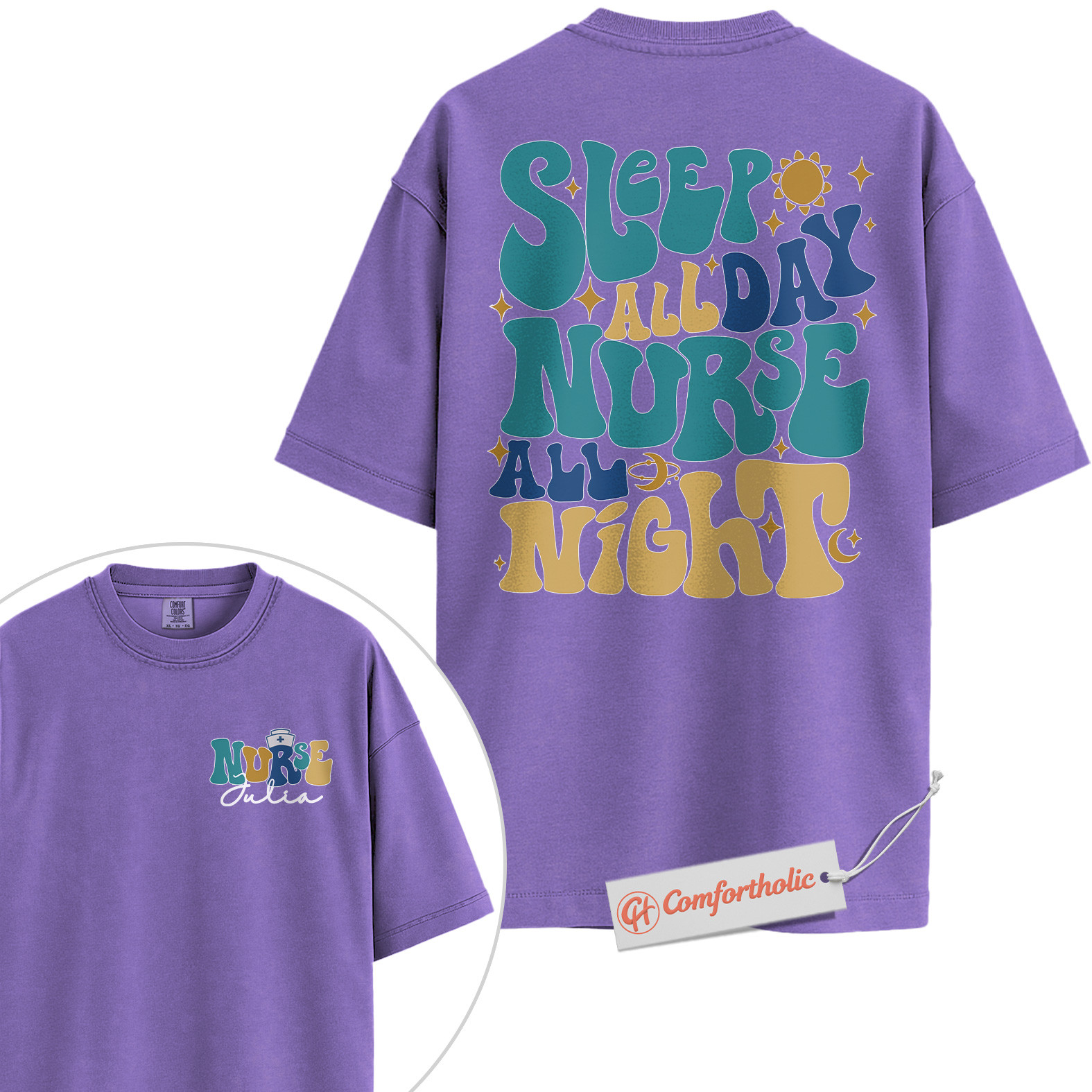 Personalized Sleep All Day Nurse All Night Shirt, Custom Nurse Name T-Shirt, Funny Medical Graphic Tee, Healthcare Worker Appreciation Comfort Colors Shirt 2-Sided - Image 20