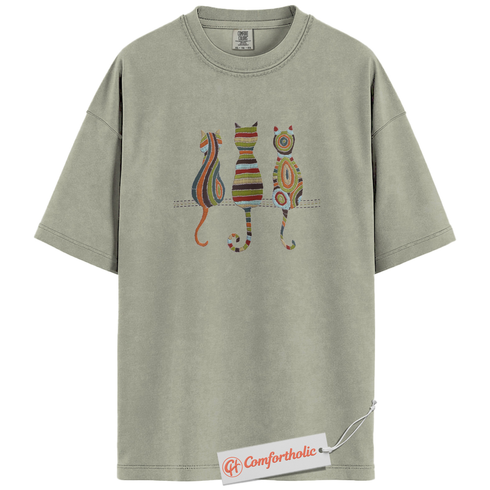 Colorful Cat Shirt, Abstract Pattern Kitty T-Shirt, Artistic Feline Graphic Tee, Gift for Cat Lovers, Pet Mom Comfort Colors Shirt - Image 6